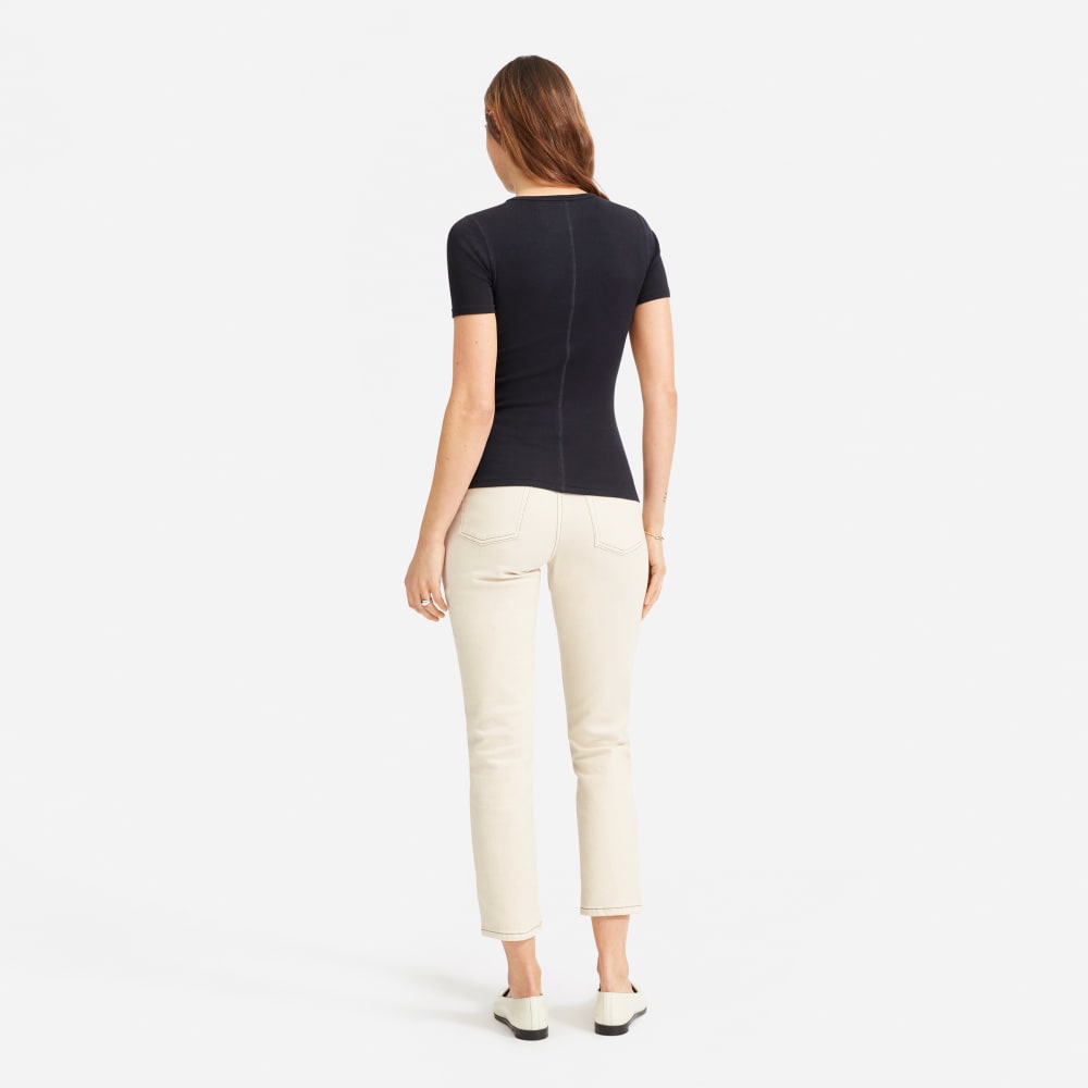 The Pima Micro-Rib Crew Tee in Black — detail view