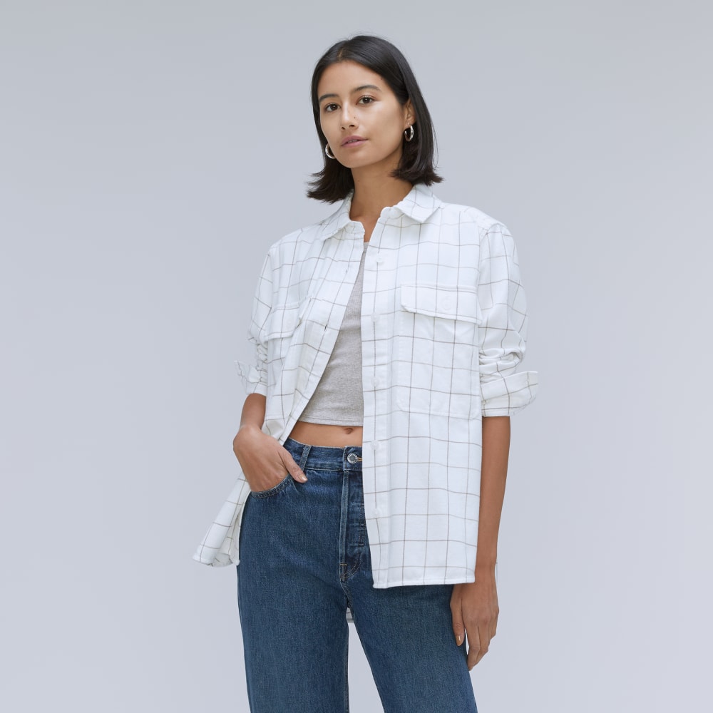 The Classic Cotton Flannel Shirt in Canvas Tan Plaid — front view