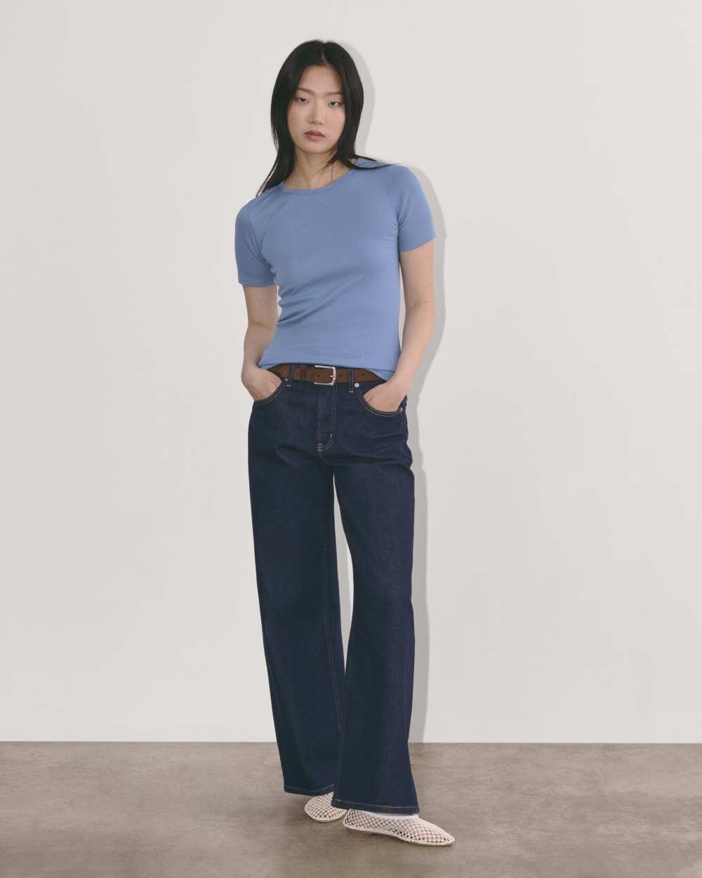 The Luxe Rib Crew in Bluebell — detail view