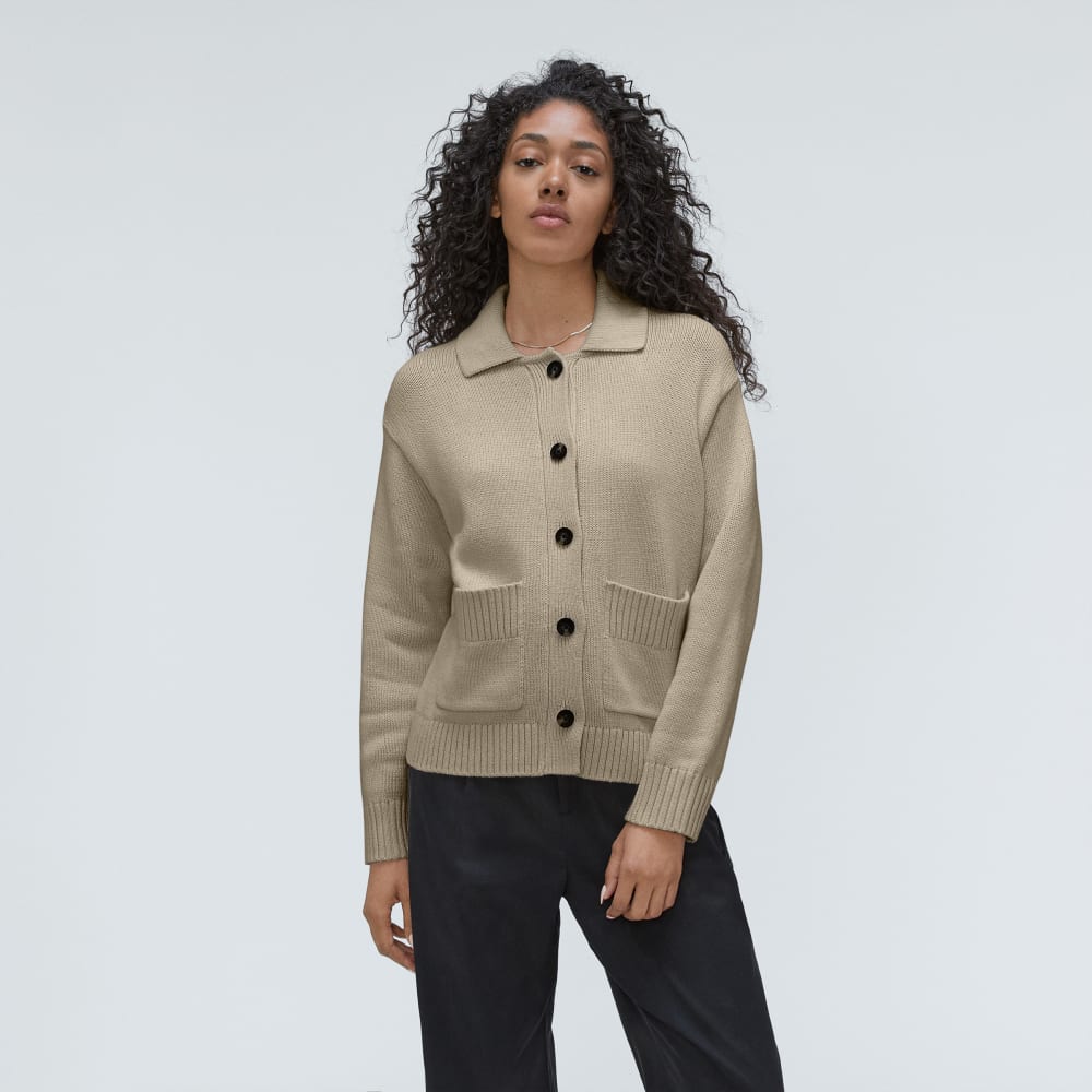 The Cotton Chore Sweater Jacket in Trench Coat Khaki — front view