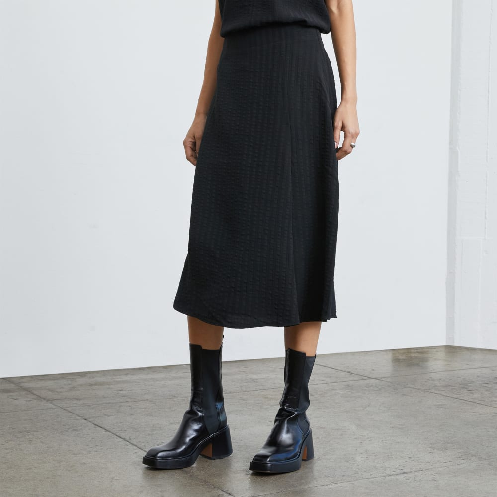 The City Stripe Midi Skirt in Black — front view