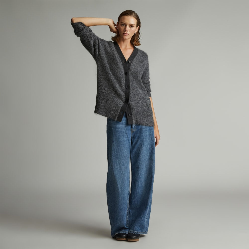The SuperFuzz Alpaca Oversized Cardigan in Heathered Charcoal — detail view