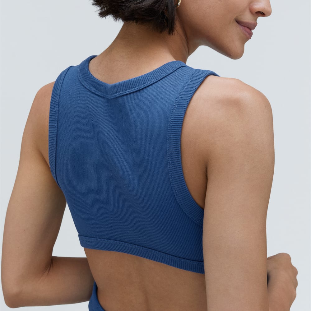 The Ribbed Cutout Tank in Deep Blue — detail view
