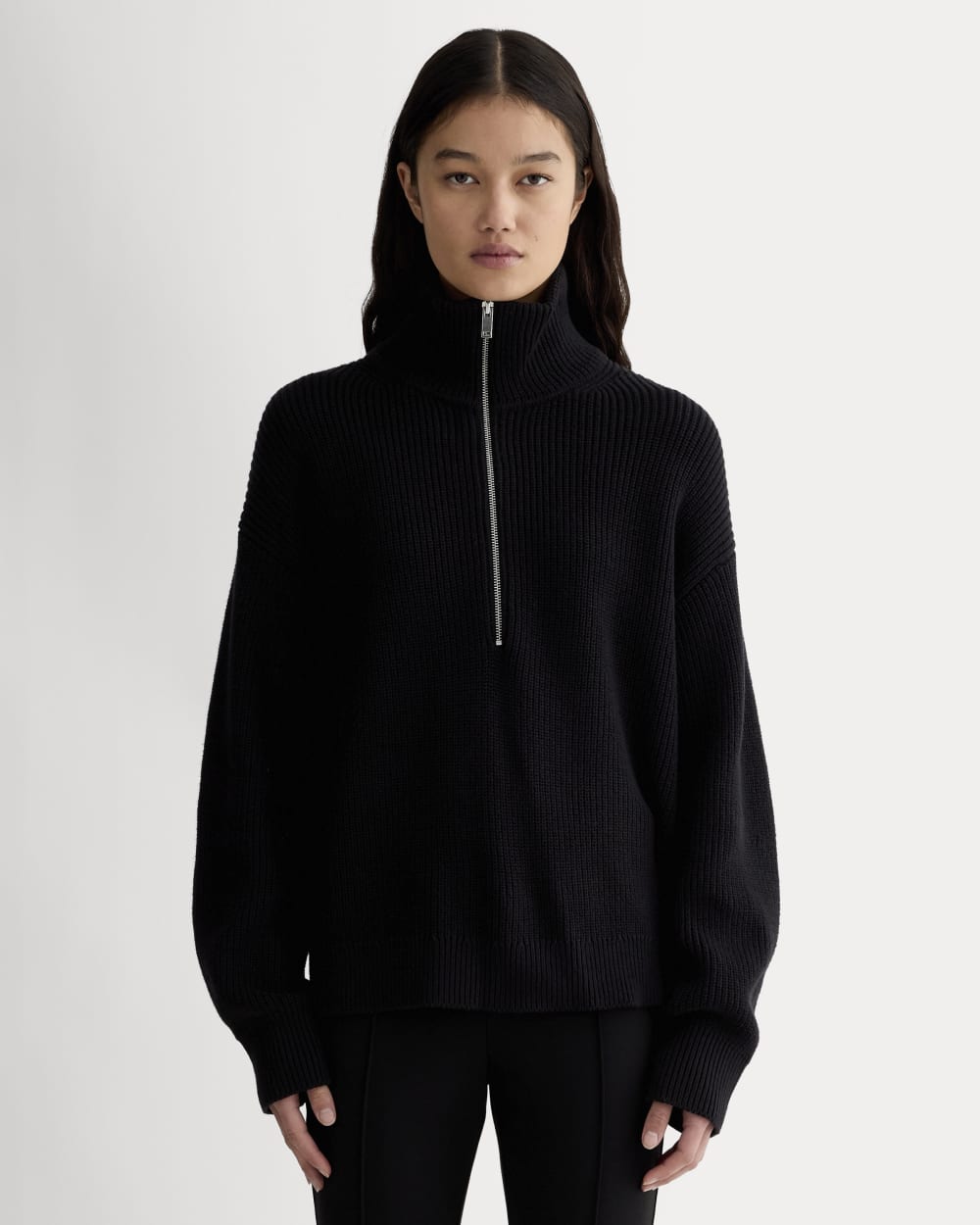 The Half-Zip in Everyday Cotton in Black — front view