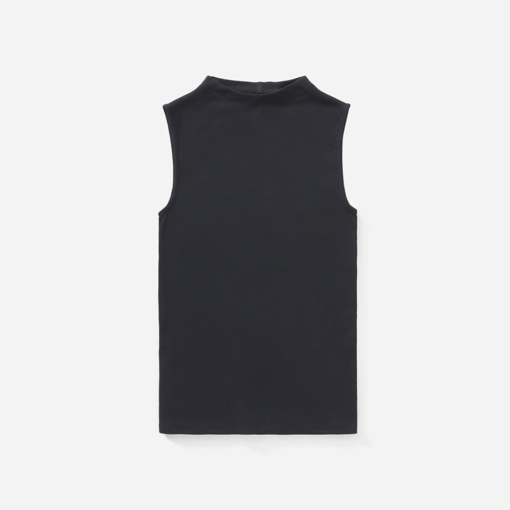 The Pima Micro-Rib Funnel-Neck Tank in Black — front view