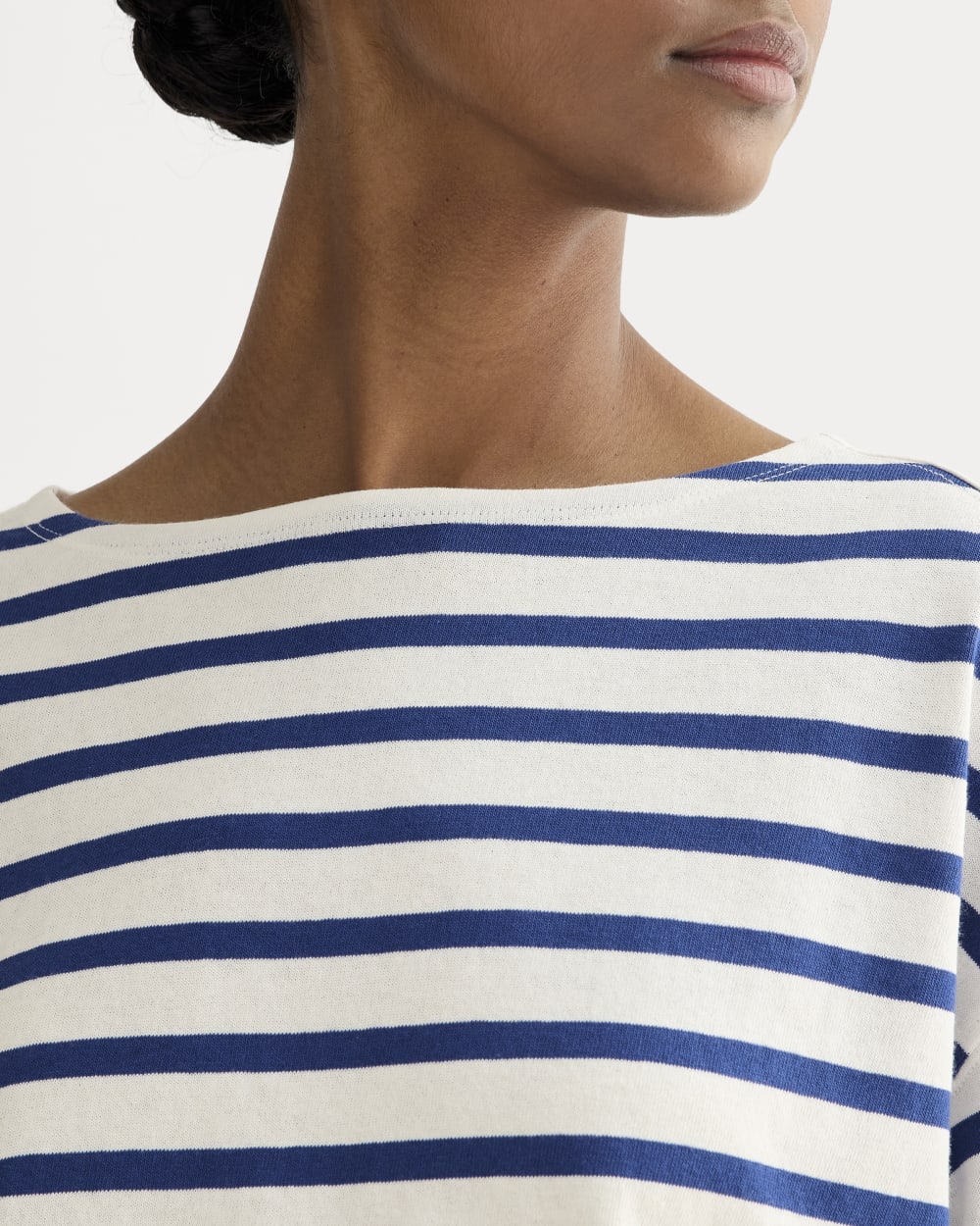 The Mariner Oversized Tee in Bone / Mazarine Blue — detail view
