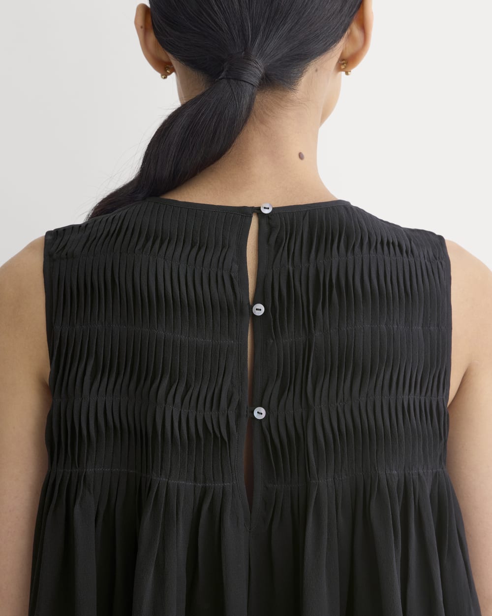 Twisted Pleat Tank in Silk Georgette in Black — detail view