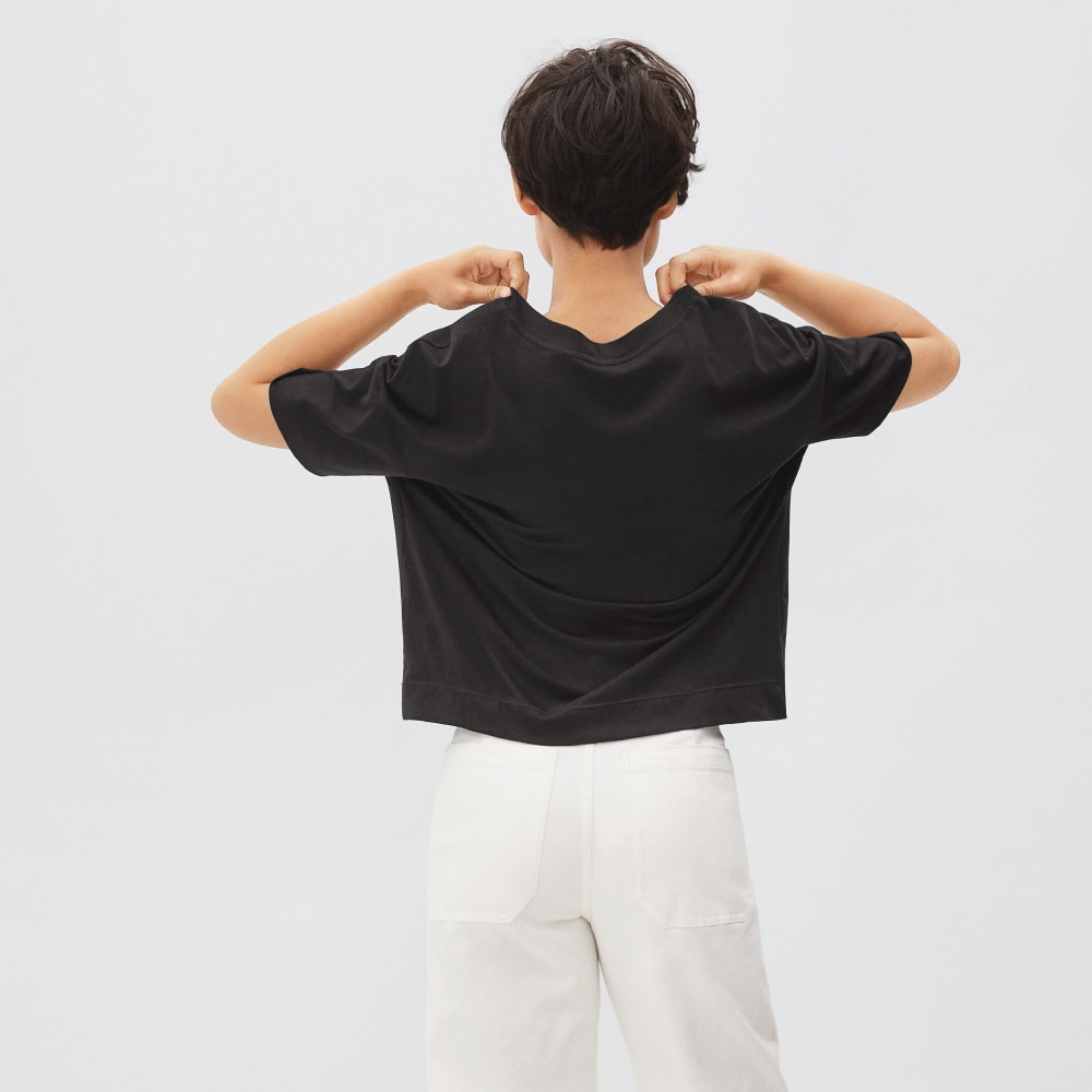 The Organic Cotton Slouchy V-Neck in Black — detail view