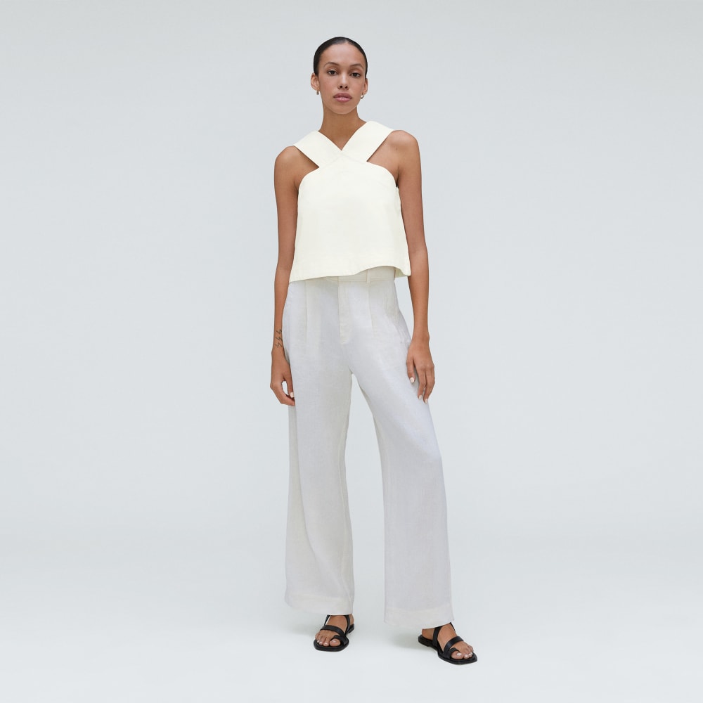 The Cross-Front Apron Top in Canvas — detail view