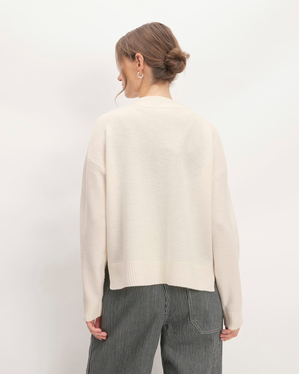 The Good Merino Wool Cardigan in Bone — detail view