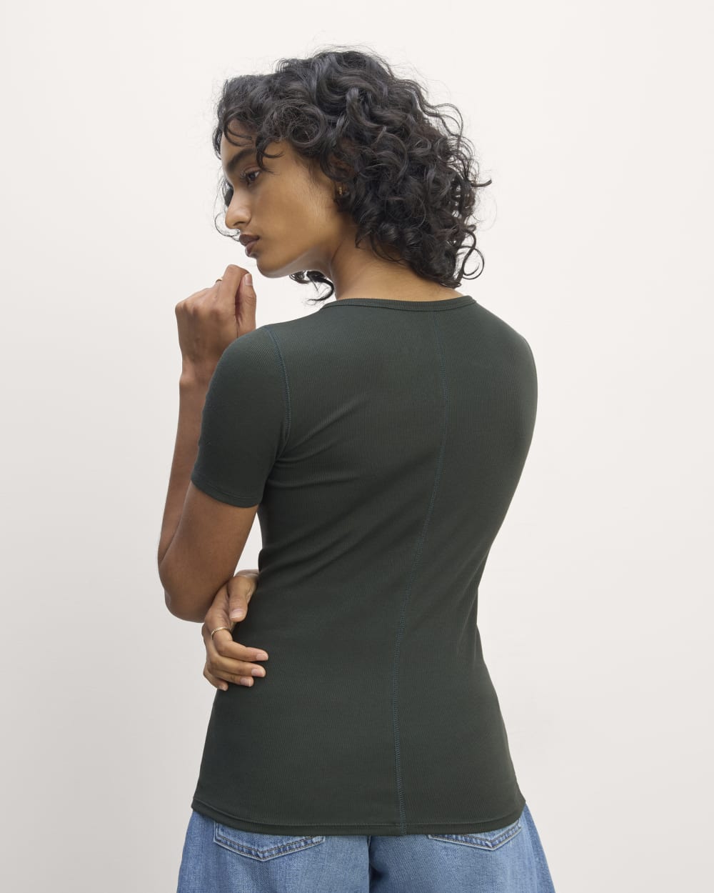 The Luxe Rib Crew in Scarab — detail view