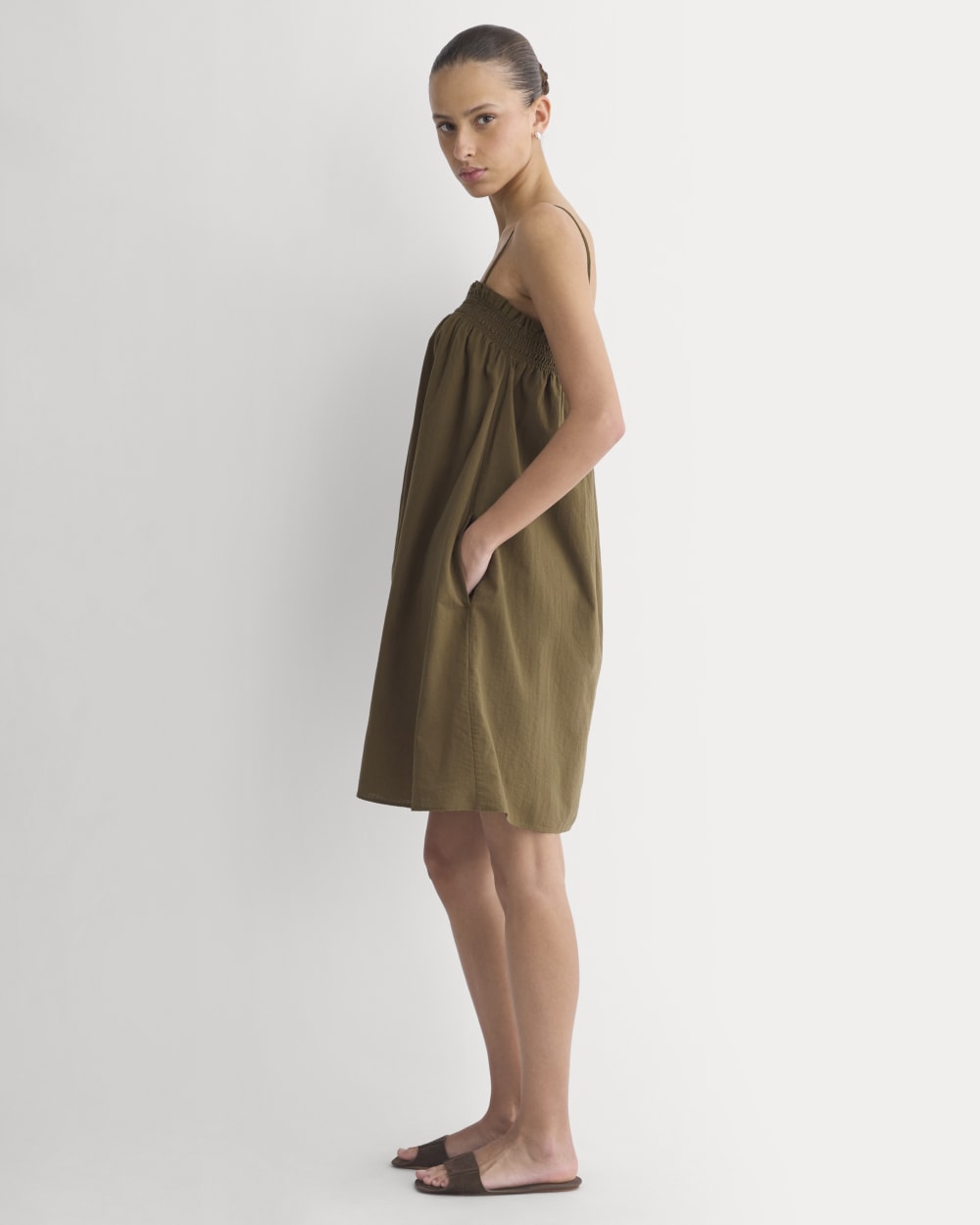 Gauze Smocked Dress in Beech — detail view