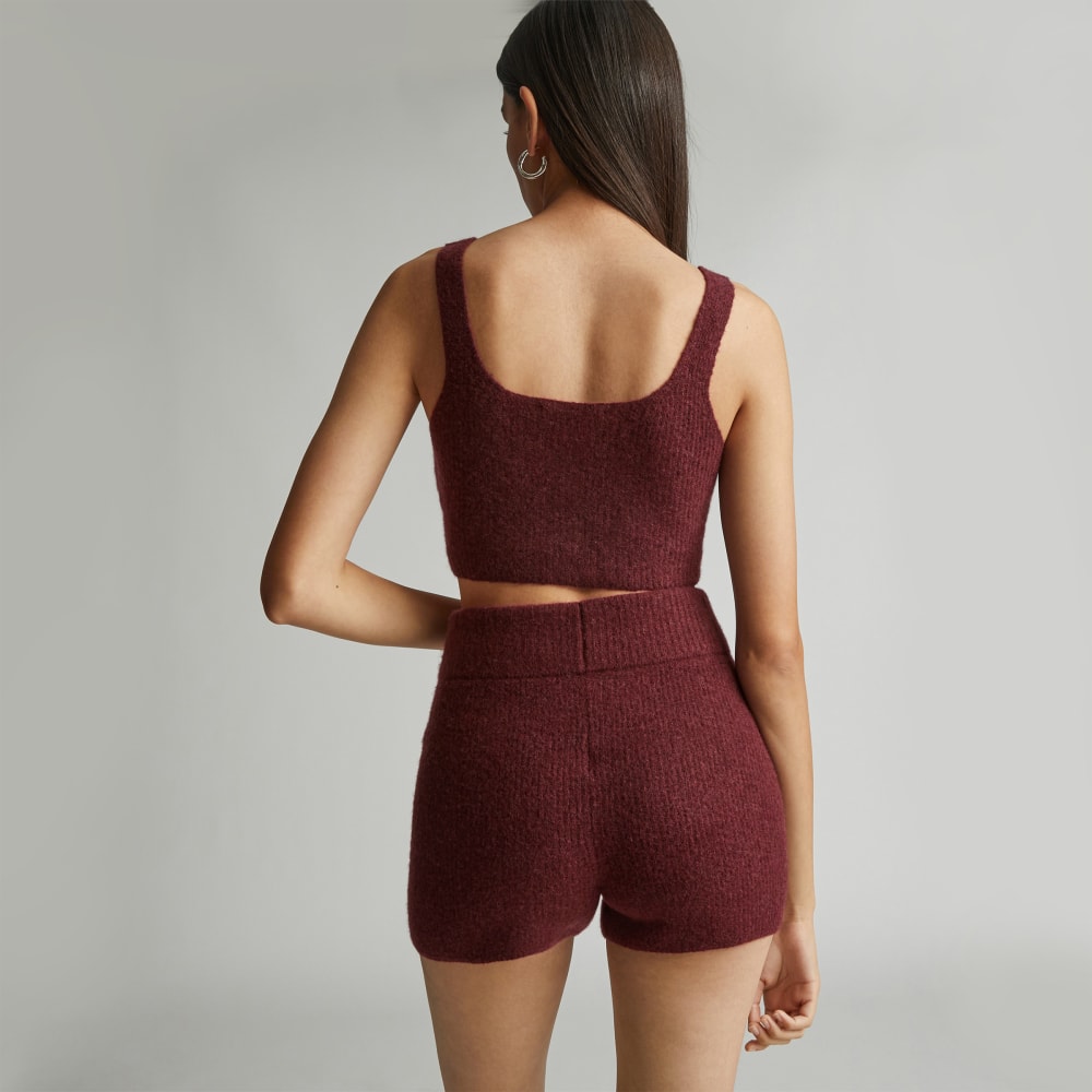 The Cozy-Stretch Short in Brandy — detail view