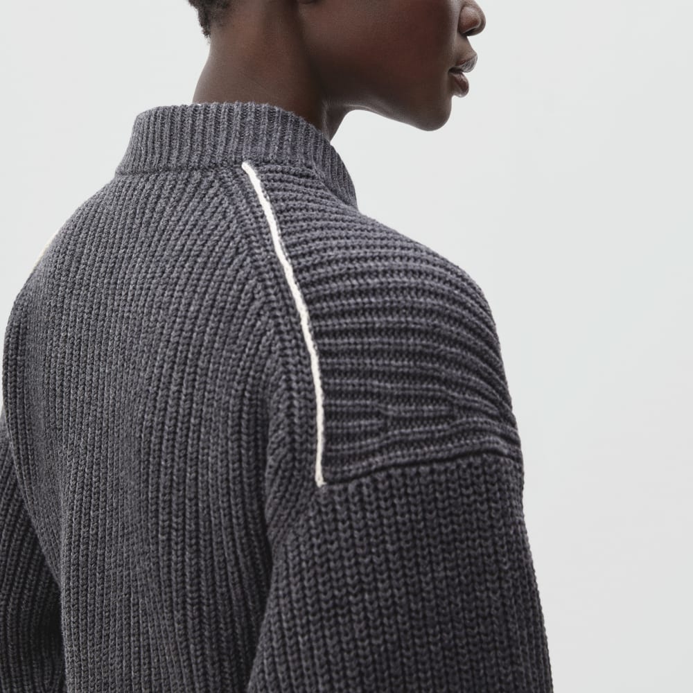 The Texture Cotton Crew in Heathered Charcoal Contrast Trim — detail view