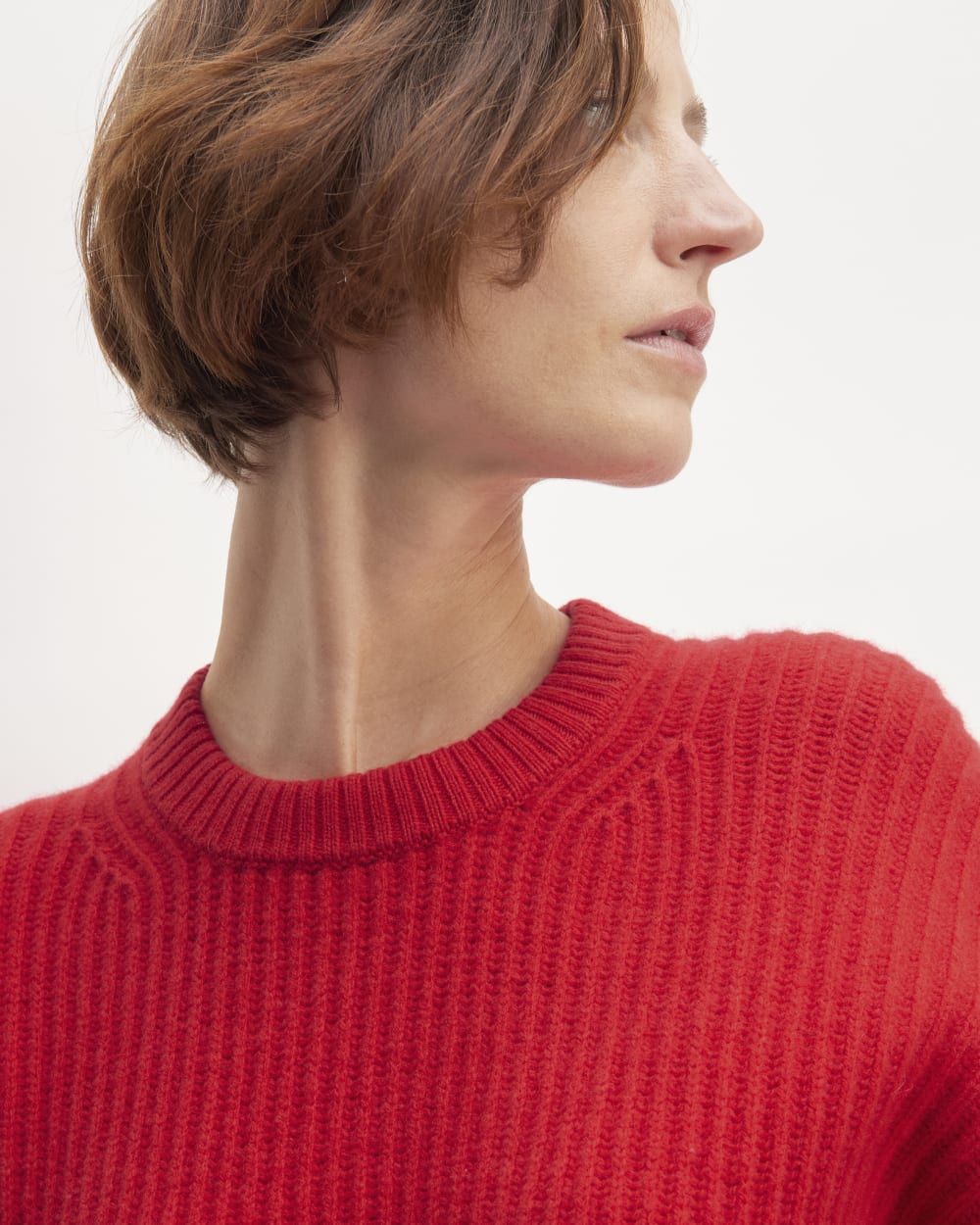 The Oversized Crew in Luxe Merino in Classic Red — detail view