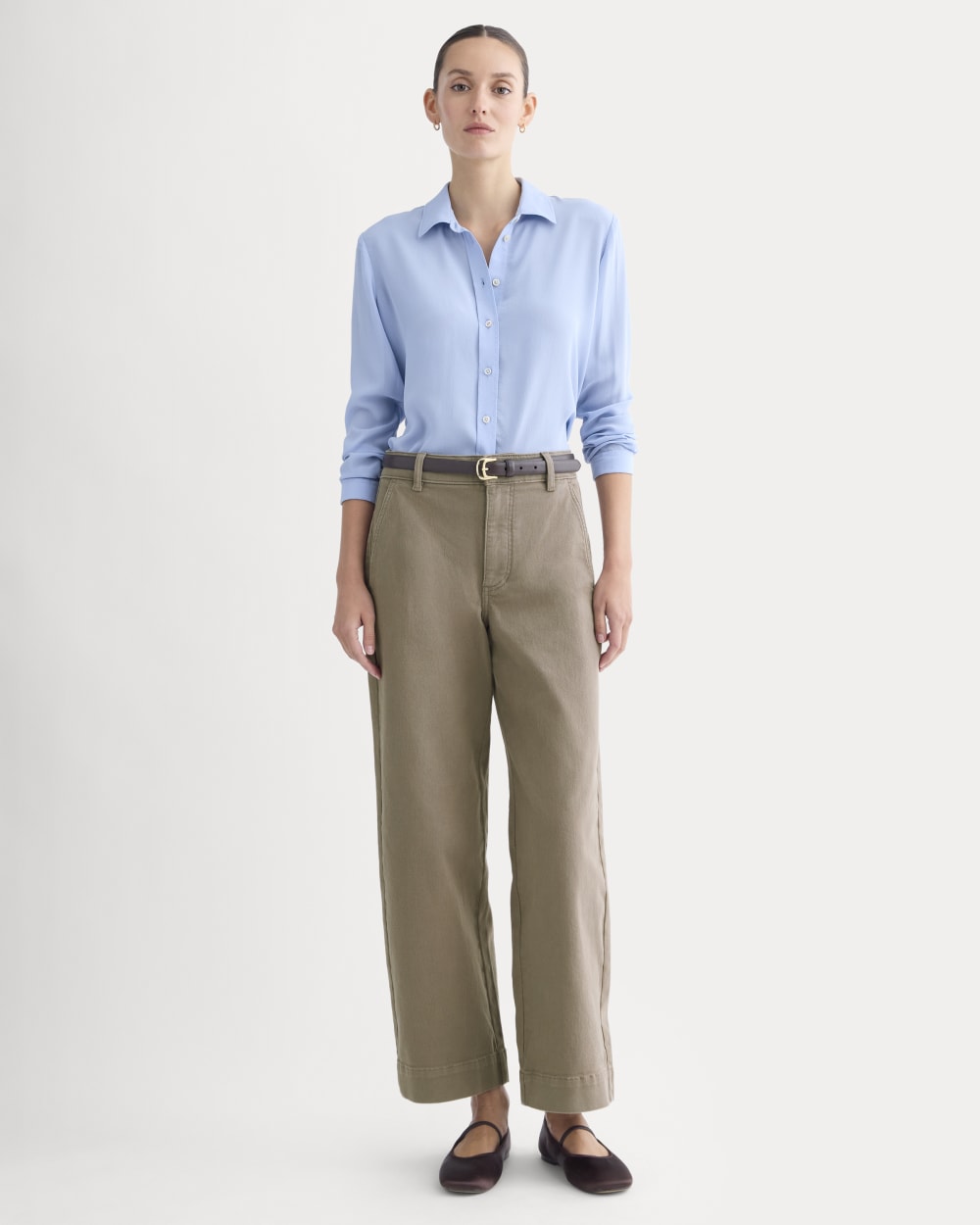 The Utility Wide-Leg Pant in Taupe — front view