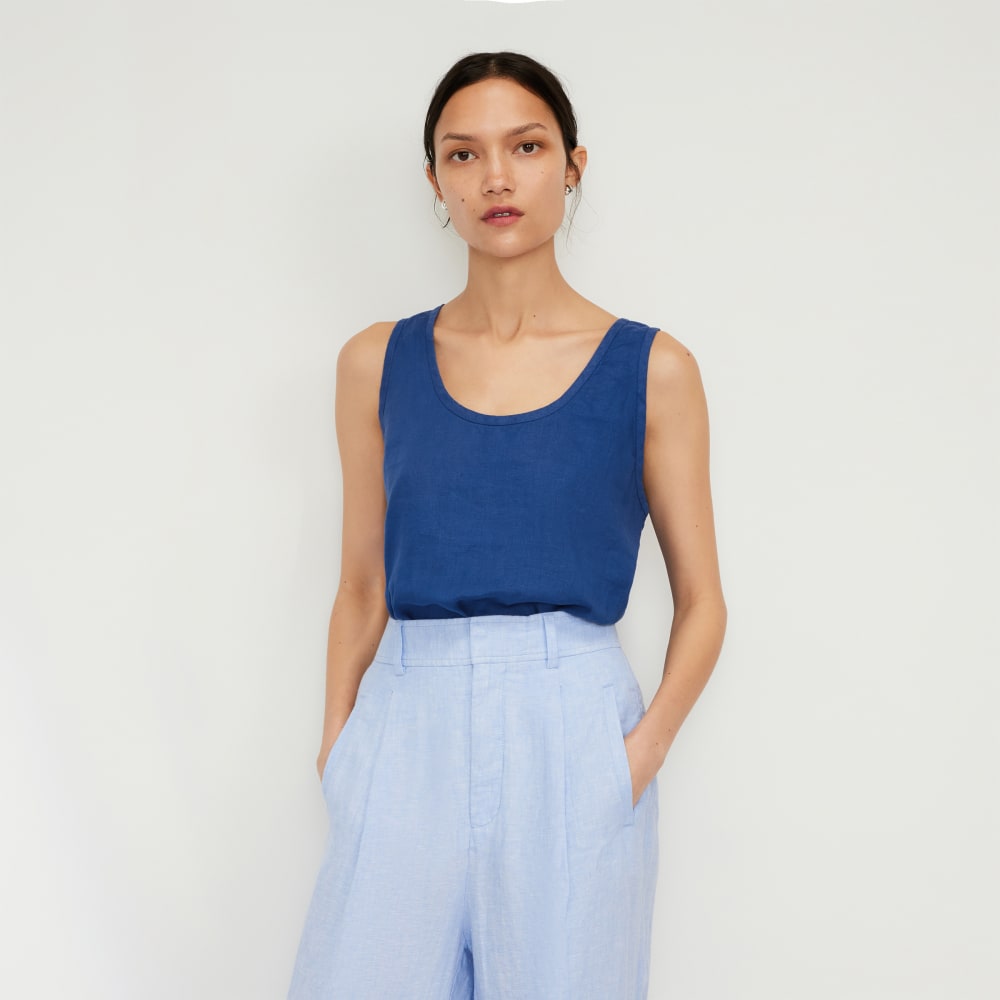 The Scoop Tank in Linen in Mazarine Blue — front view