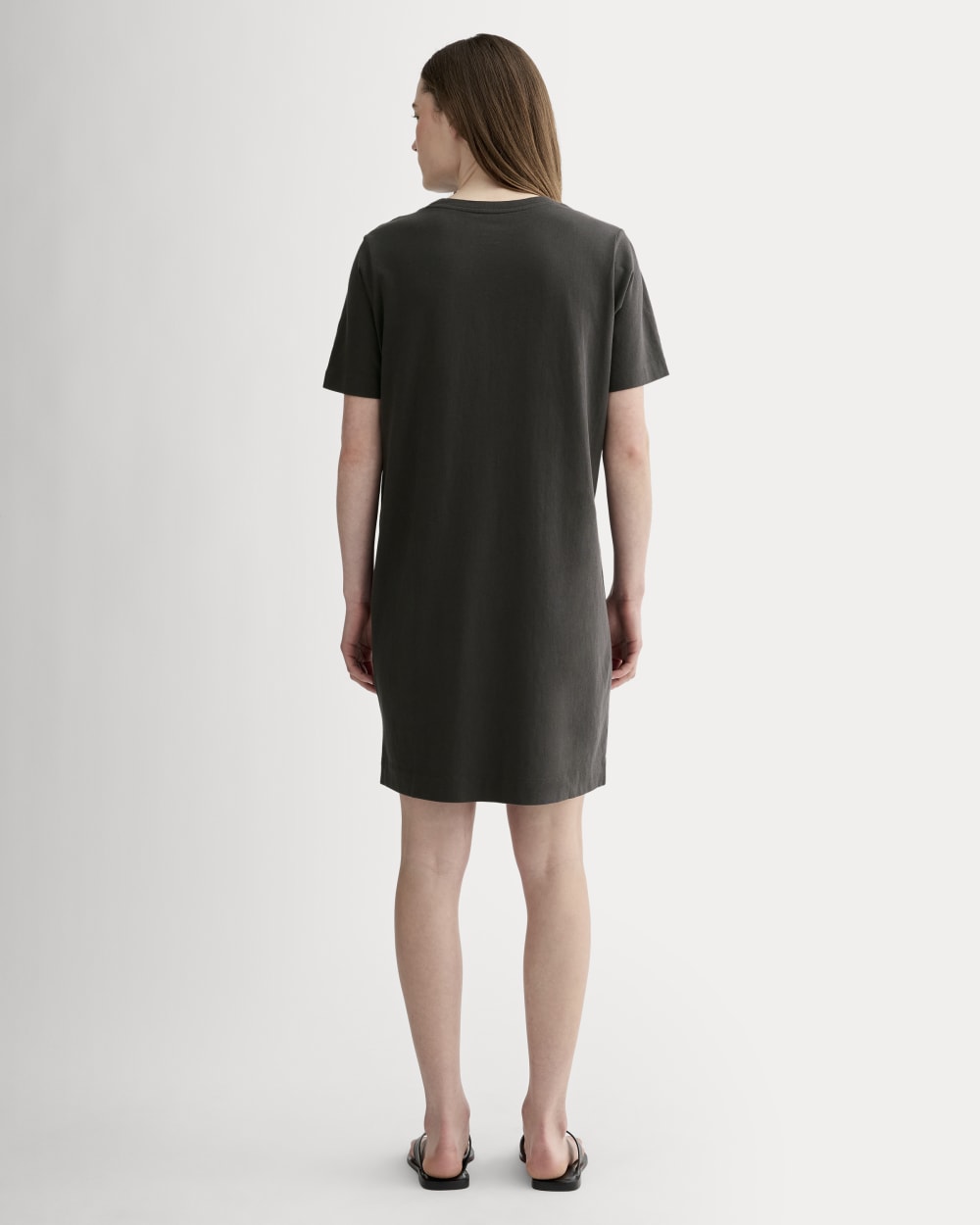 The Organic Cotton Weekend Tee Dress in Washed Black — detail view