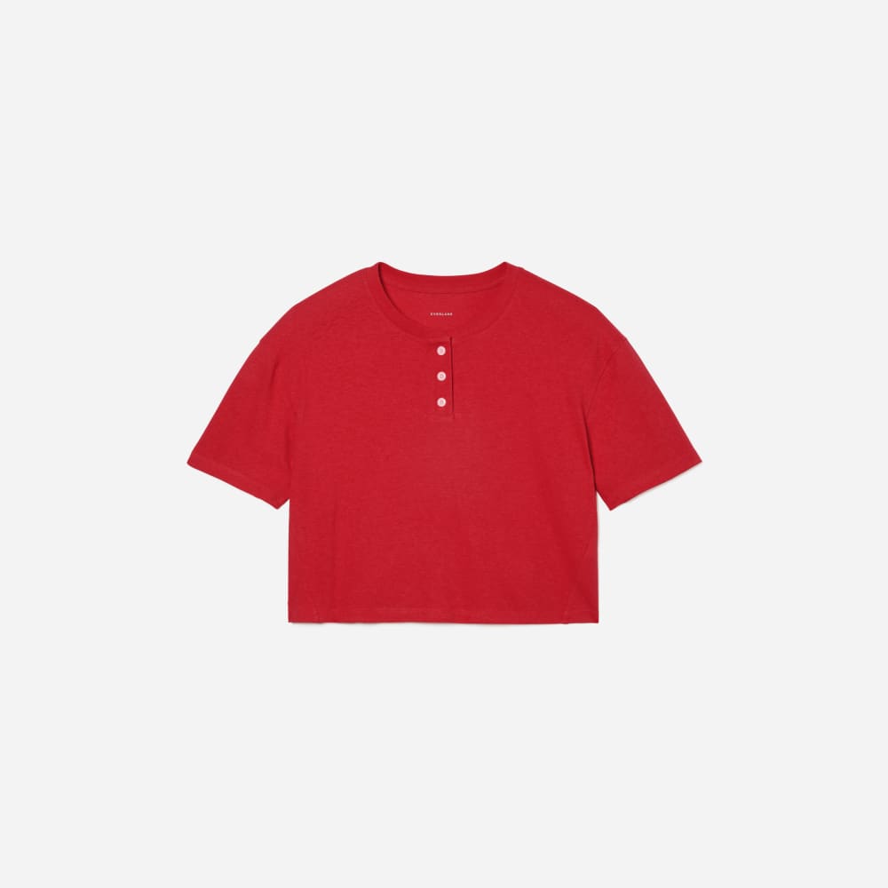 The Vintage Henley Hemp Tee in Goji Berry — front view