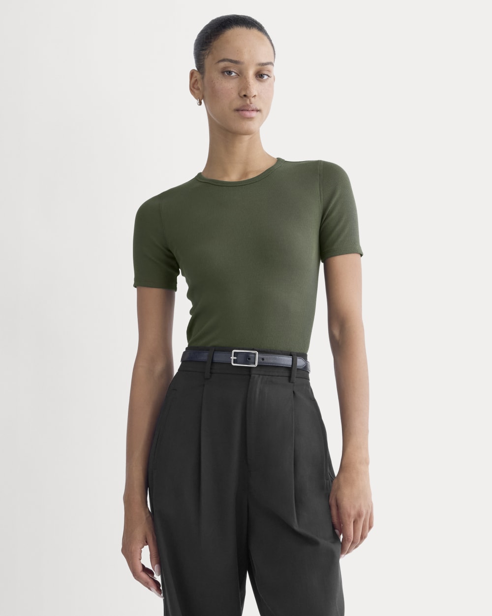The Luxe Rib Crew in Dark Forest — front view
