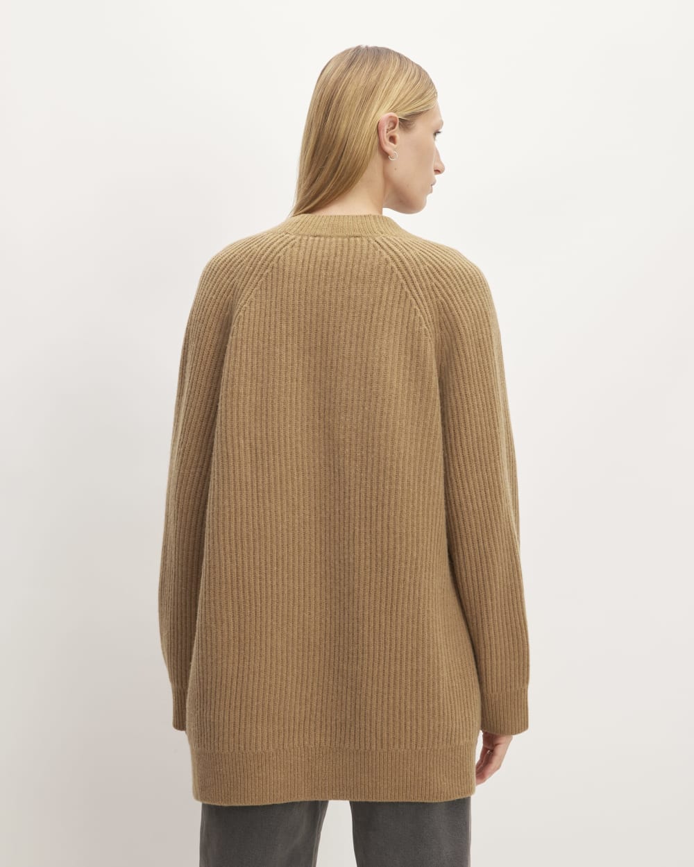 The Felted Merino Cocoon Cardigan in Deep Camel — detail view