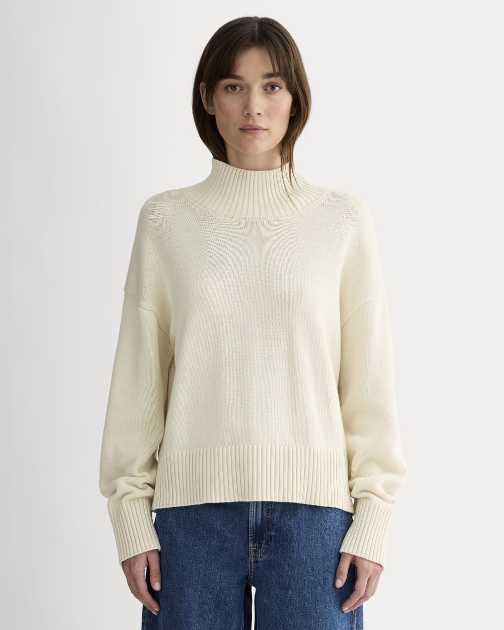 The Boxy Turtleneck in Everyday Cotton in Canvas — front view