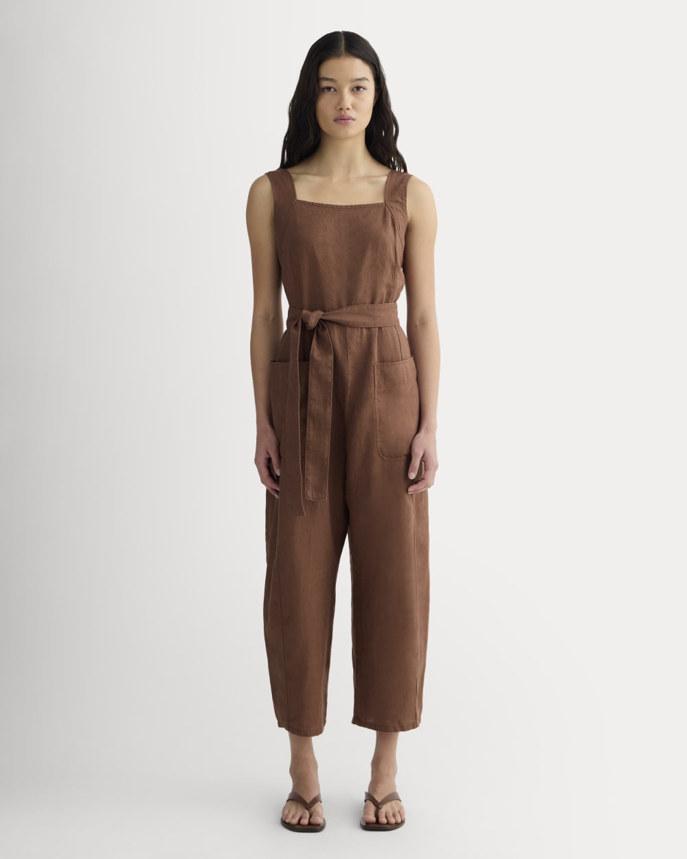 The Utility Coverall in Linen in Cedarwood — front view