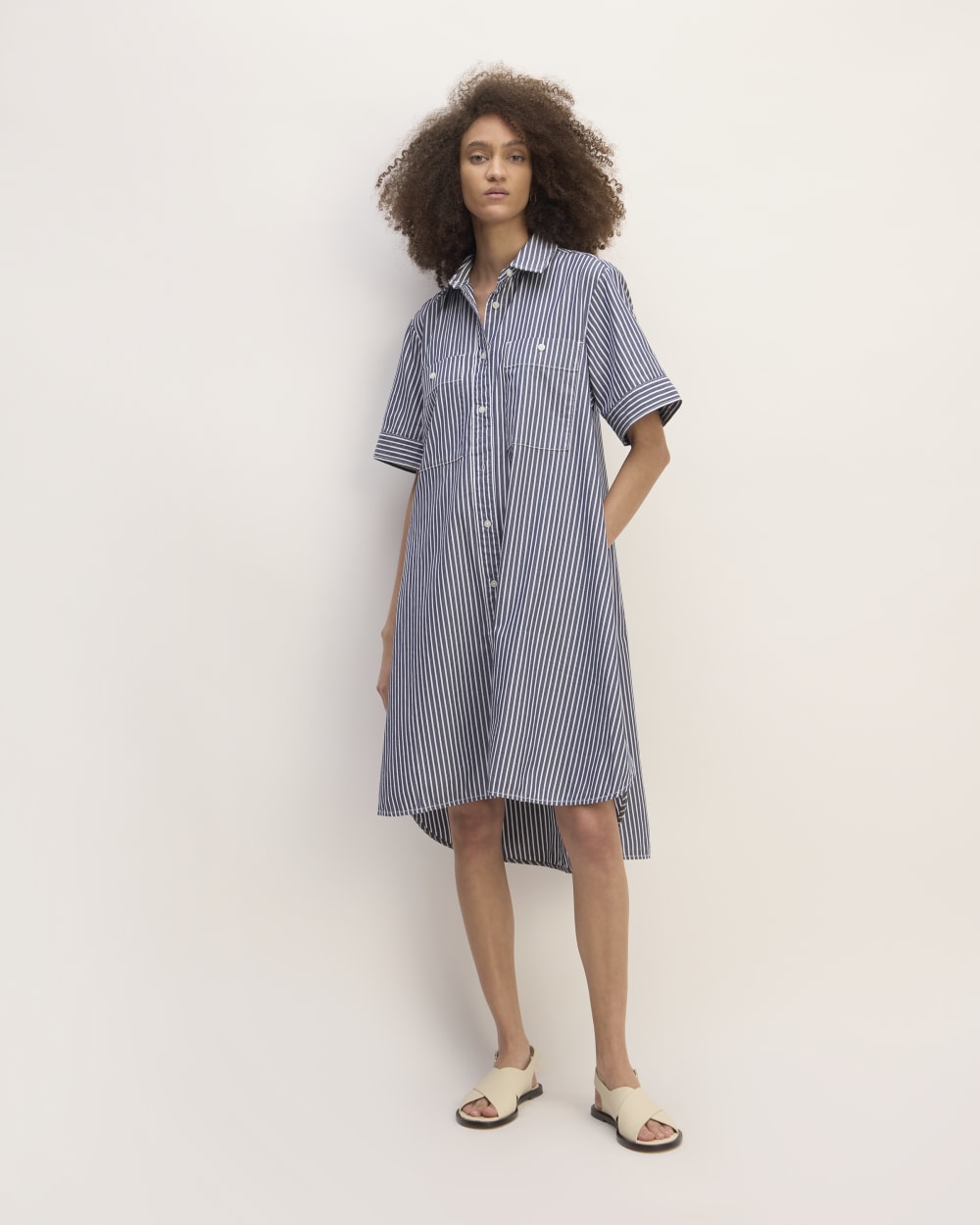 The Daytripper Dress in Dark Navy / White — front view