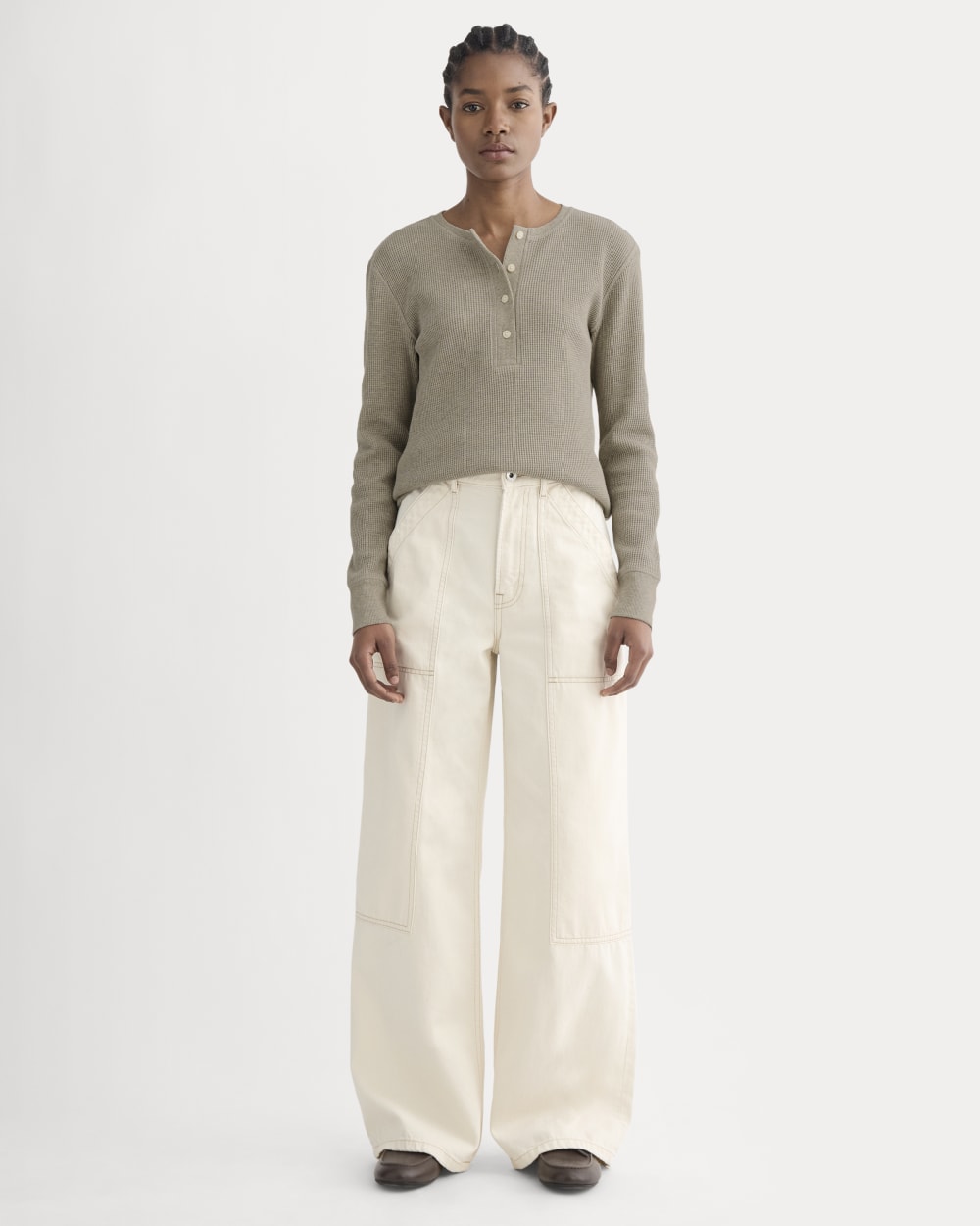 The Waffle Henley in Oatmeal Heather — detail view