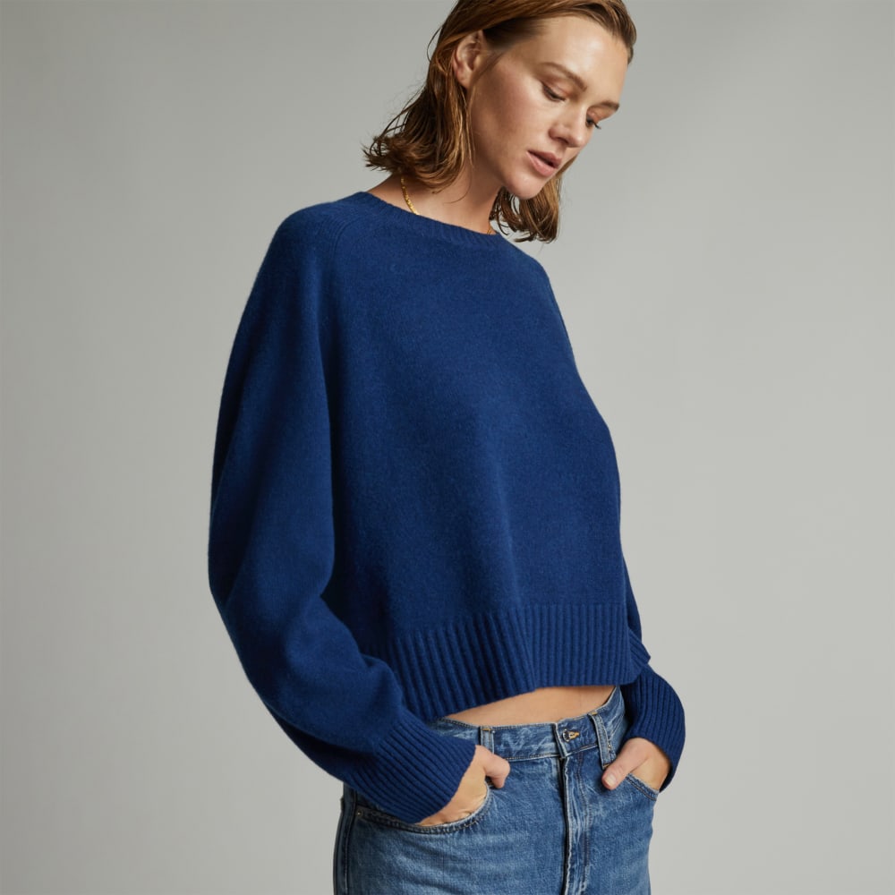 The Cashmere Boxy Crew in Bright Navy — front view