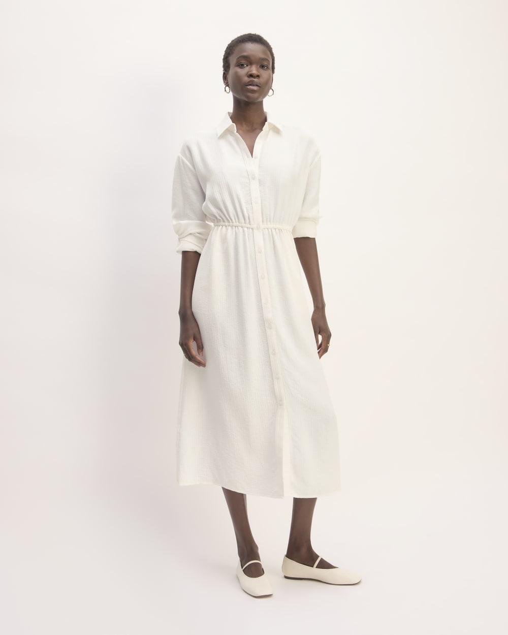 The Mini Jacquard Stripe Shirt Dress in Bone — front view