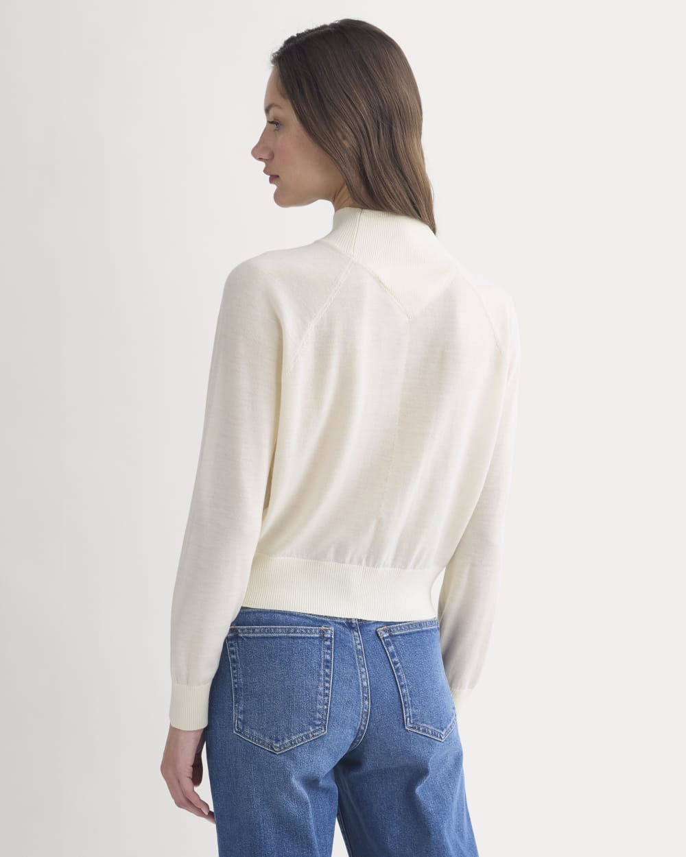 Mockneck Sweater In Ultrafine Merino in Bone — detail view