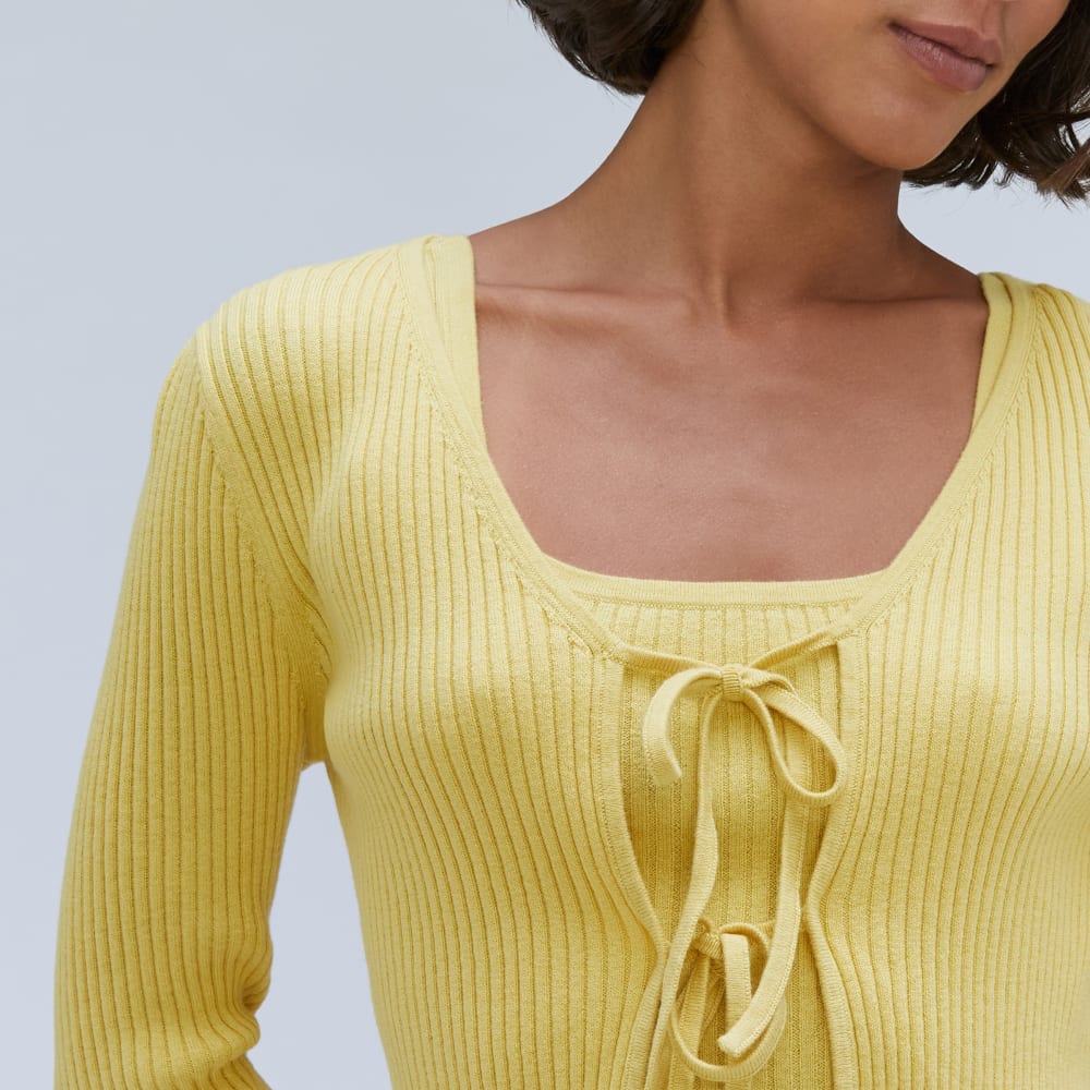 The Cotton-Merino Front-Tie Top in Dandelion — detail view