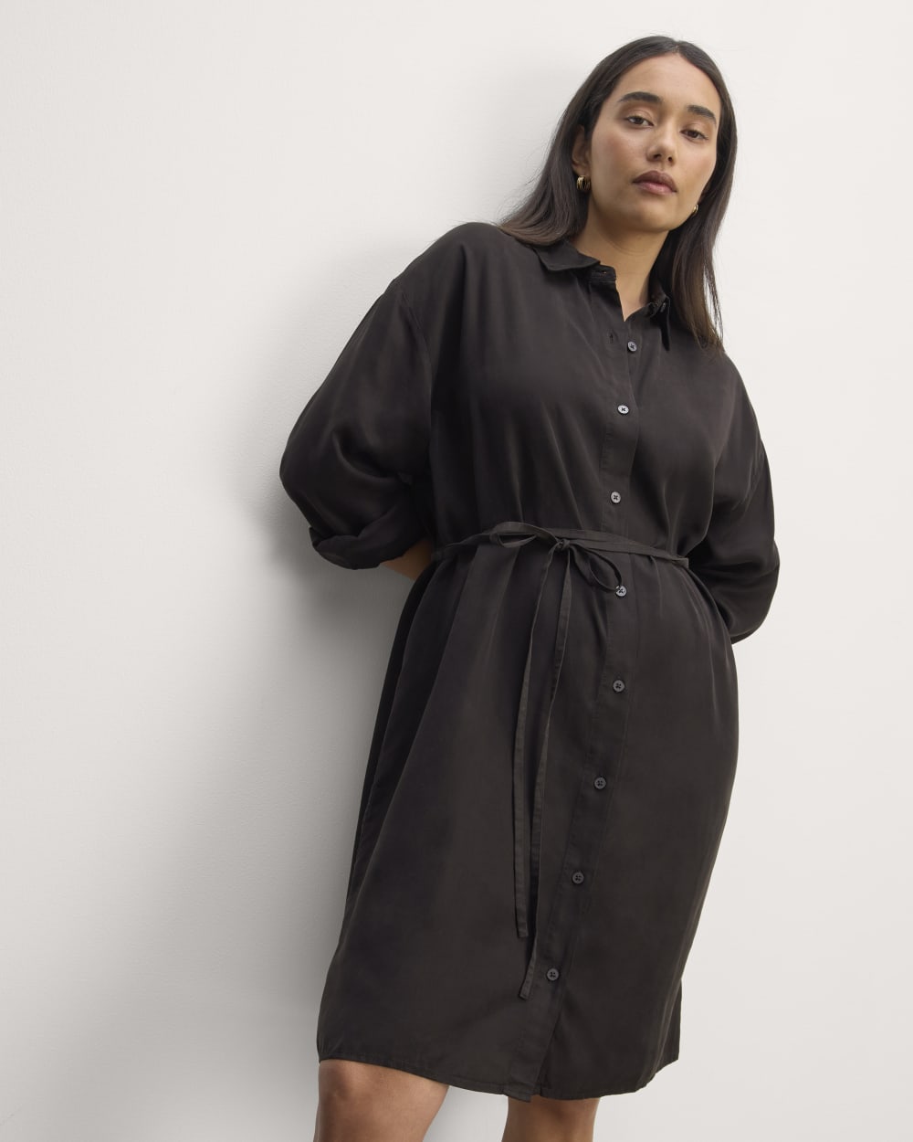 The Must-Have Shirtdress in Butterlite in Black — detail view