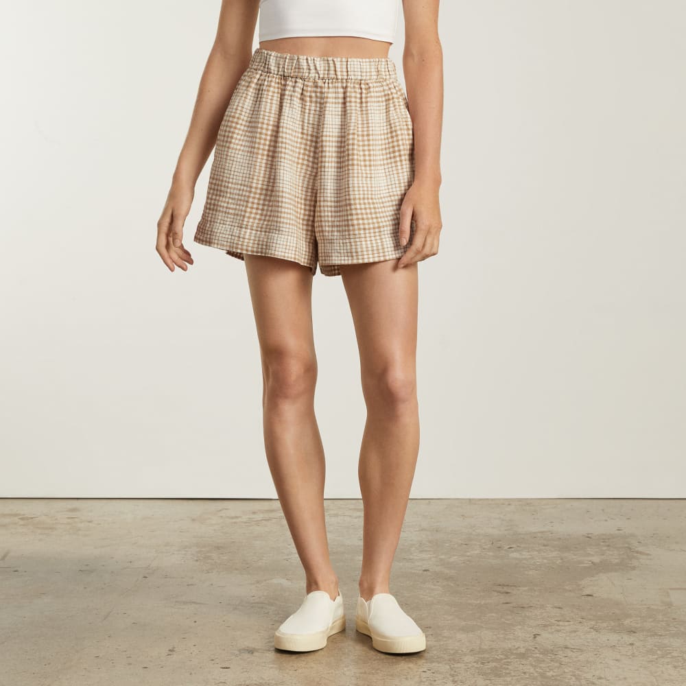 The Linen Boxer Short in Iced Coffee Grid — alternate view