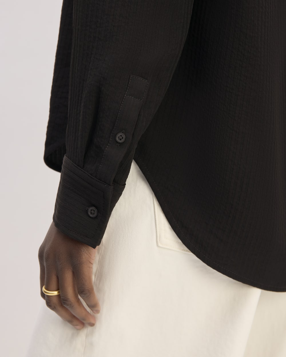 The City Stripe Relaxed Shirt in Black — detail view