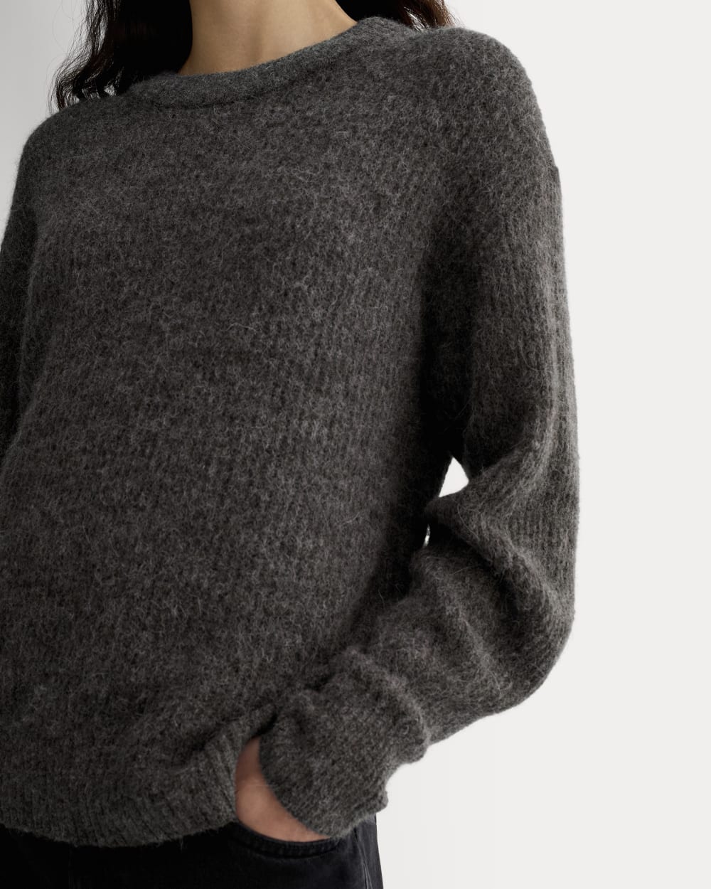 The Cocoon Crew in Alpaca in Dark Charcoal — detail view