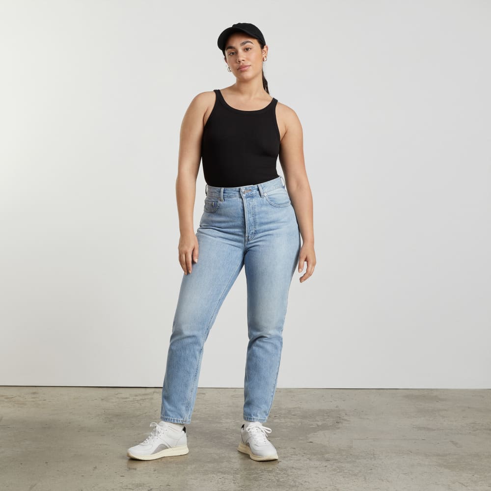The Pima Micro-Rib Short Tank in Black — detail view