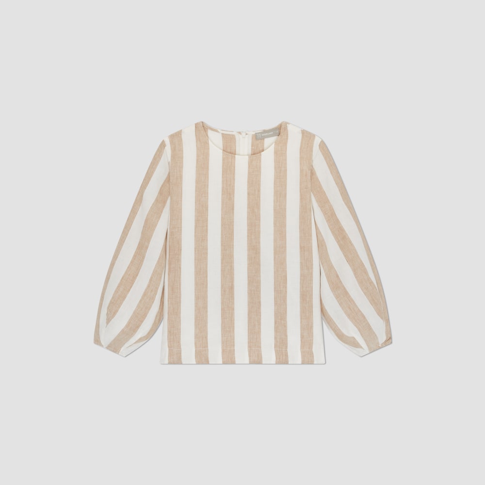 The Linen Long-Sleeve Top in Bone / Caramel — alternate view
