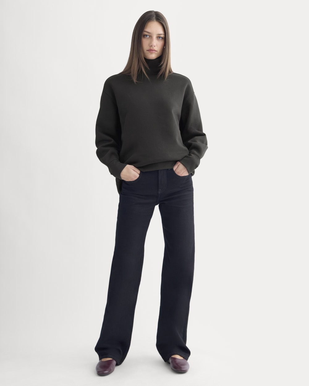 Luxe Fleece Turtleneck in Black — detail view