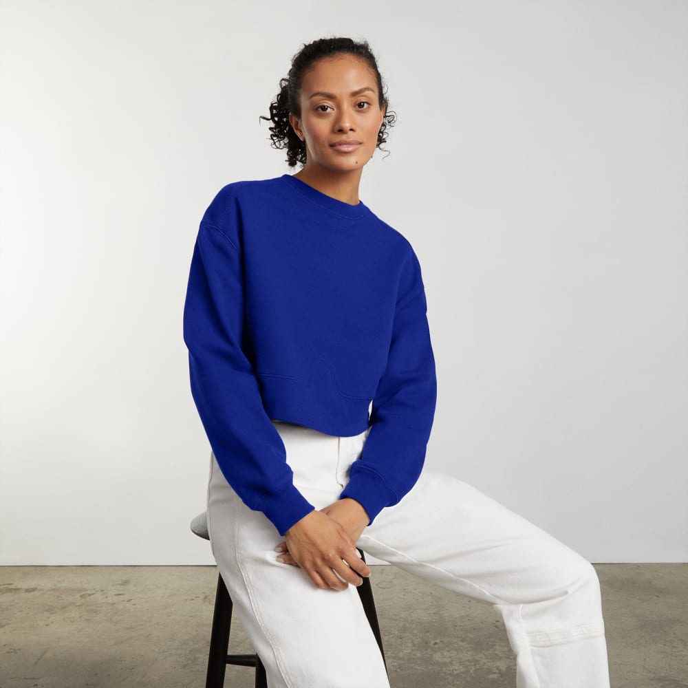 The Organic Cotton Cropped Crew in Cobalt — detail view