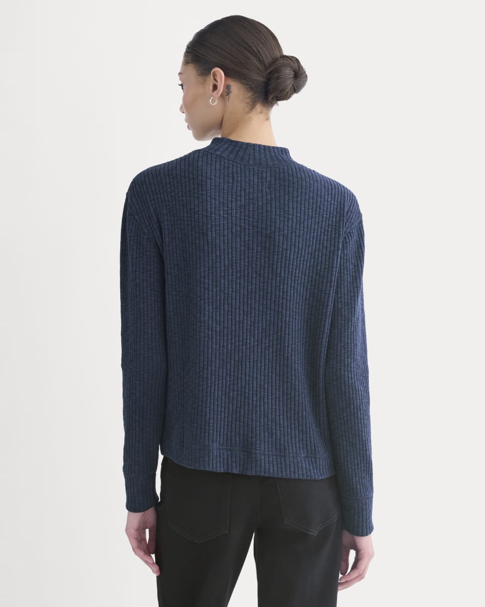 The Cozy Rib Funnel-Neck in Navy — detail view