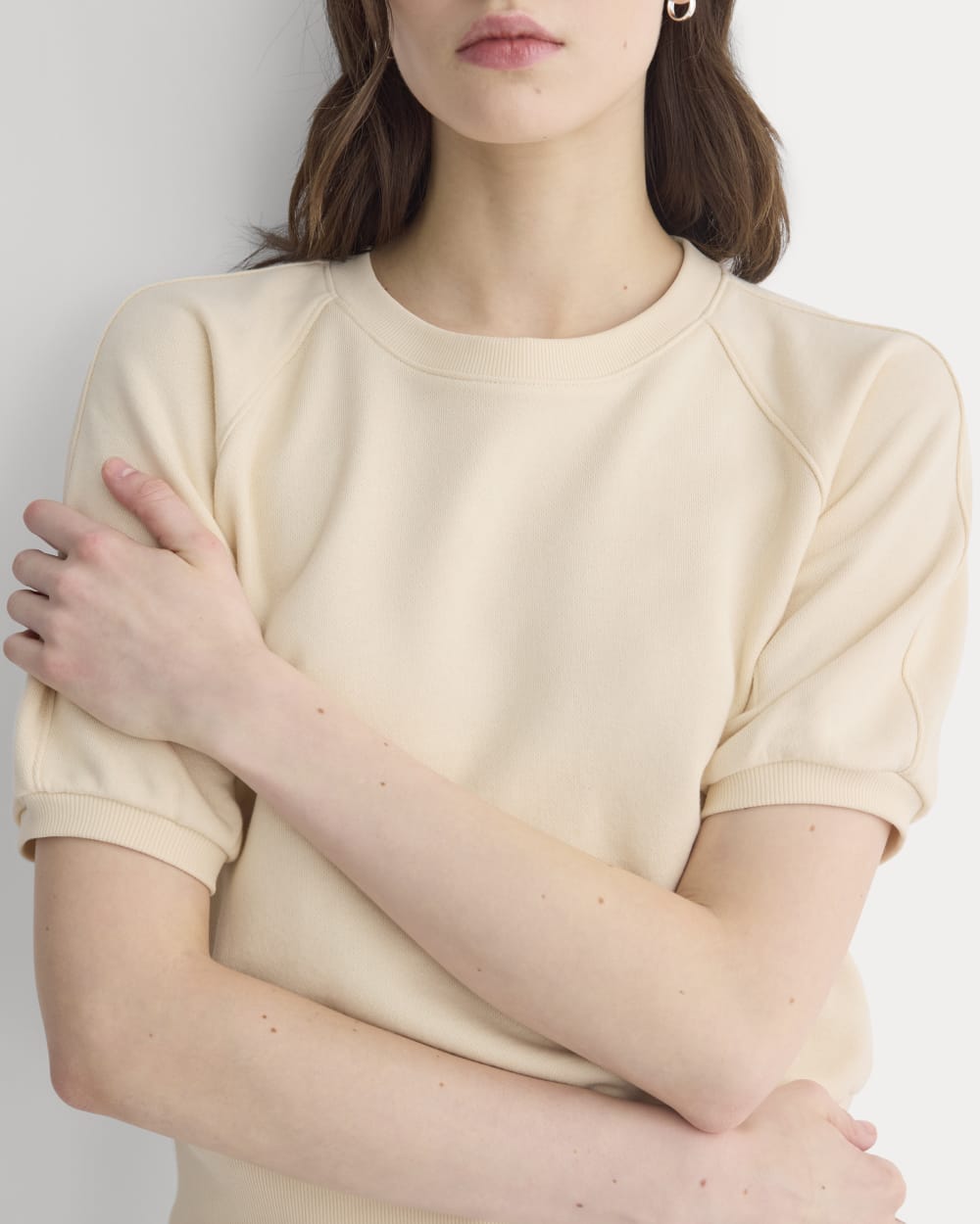 Lightweight Terry Blouson Short-Sleeve Crew in Parchment — detail view