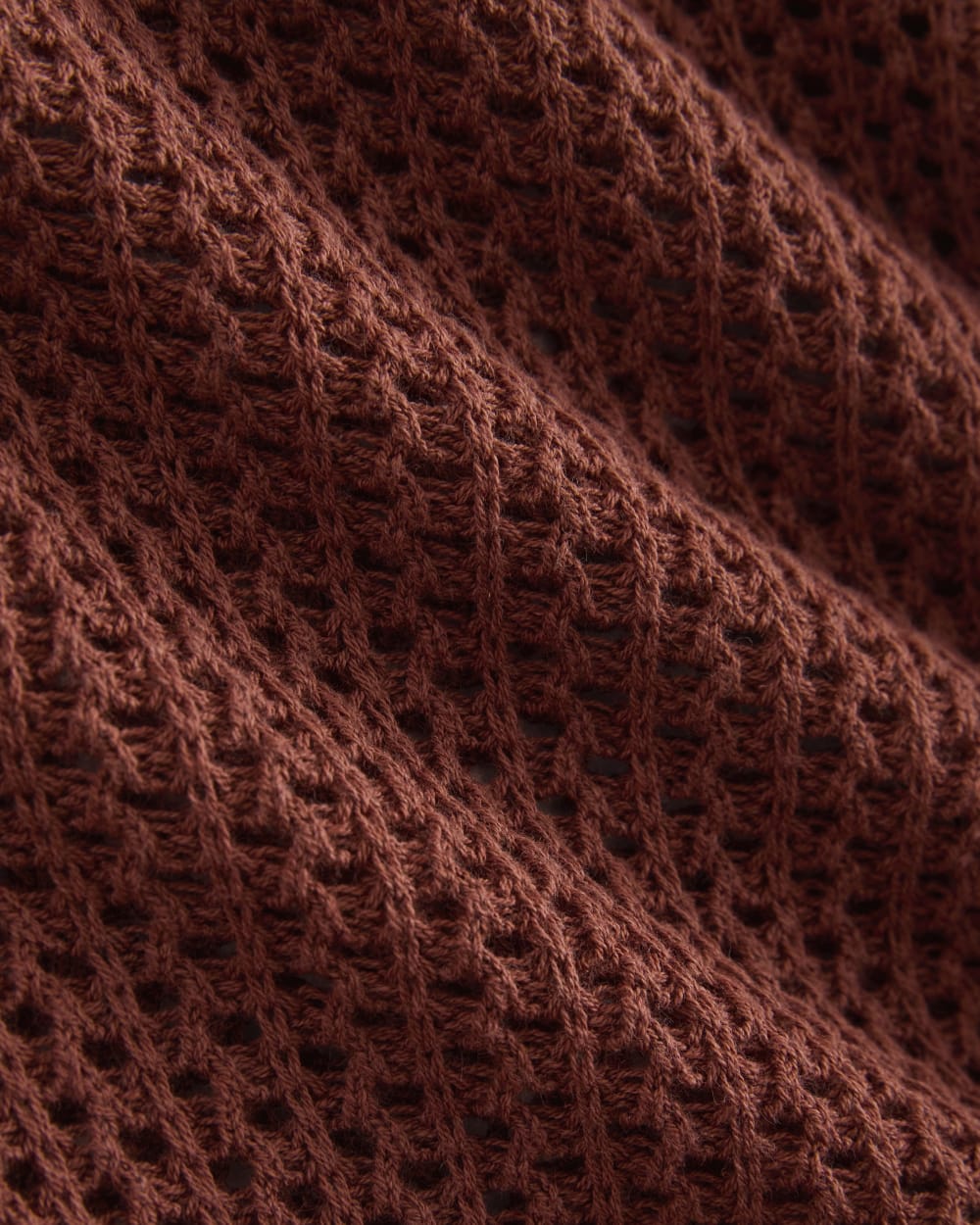 Lace-Knit Cardigan in Henna Red — detail view