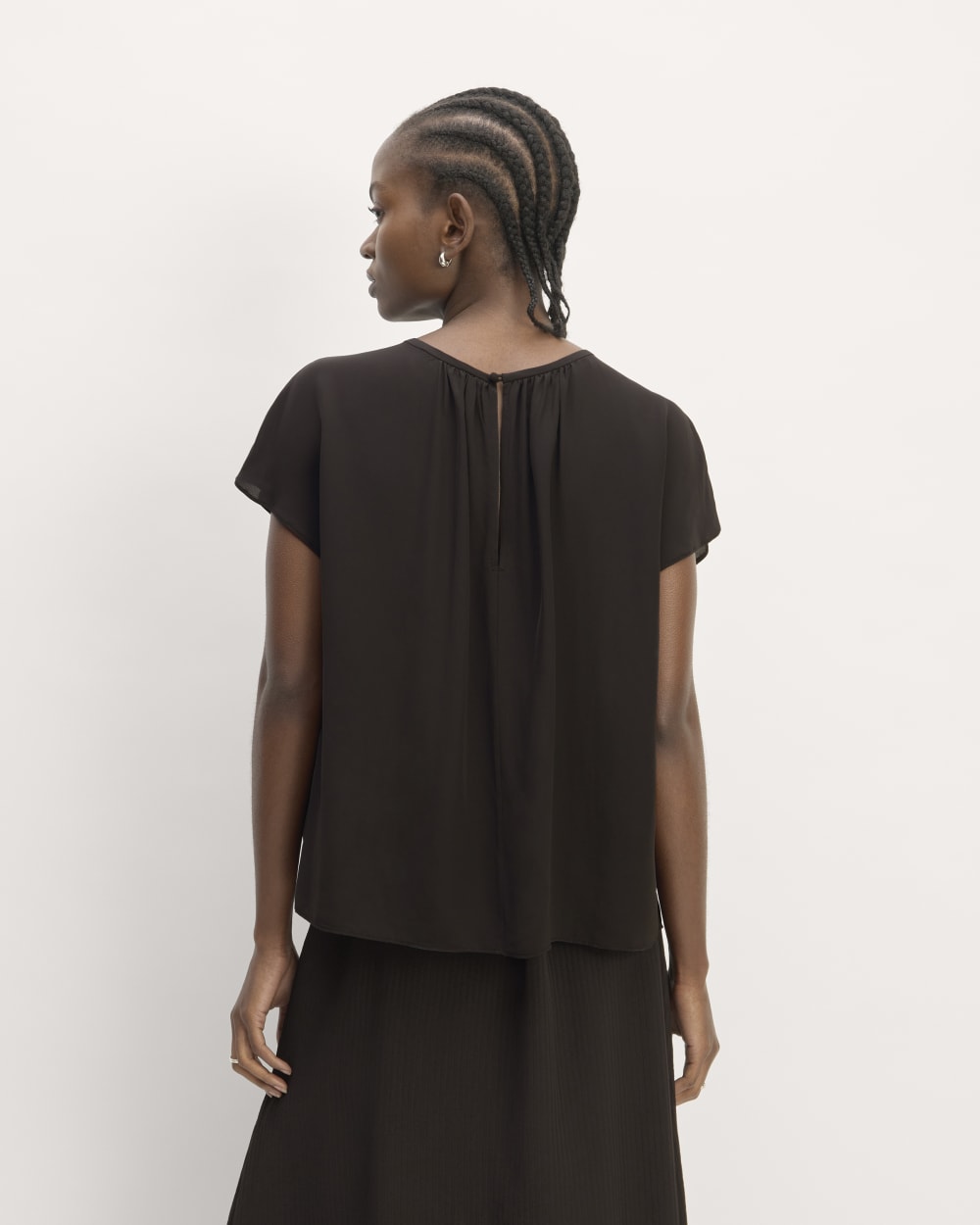 The Gathered Neck Top in Black — detail view