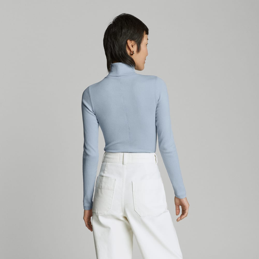 The Luxe Micro-Rib Turtleneck in Mist — detail view