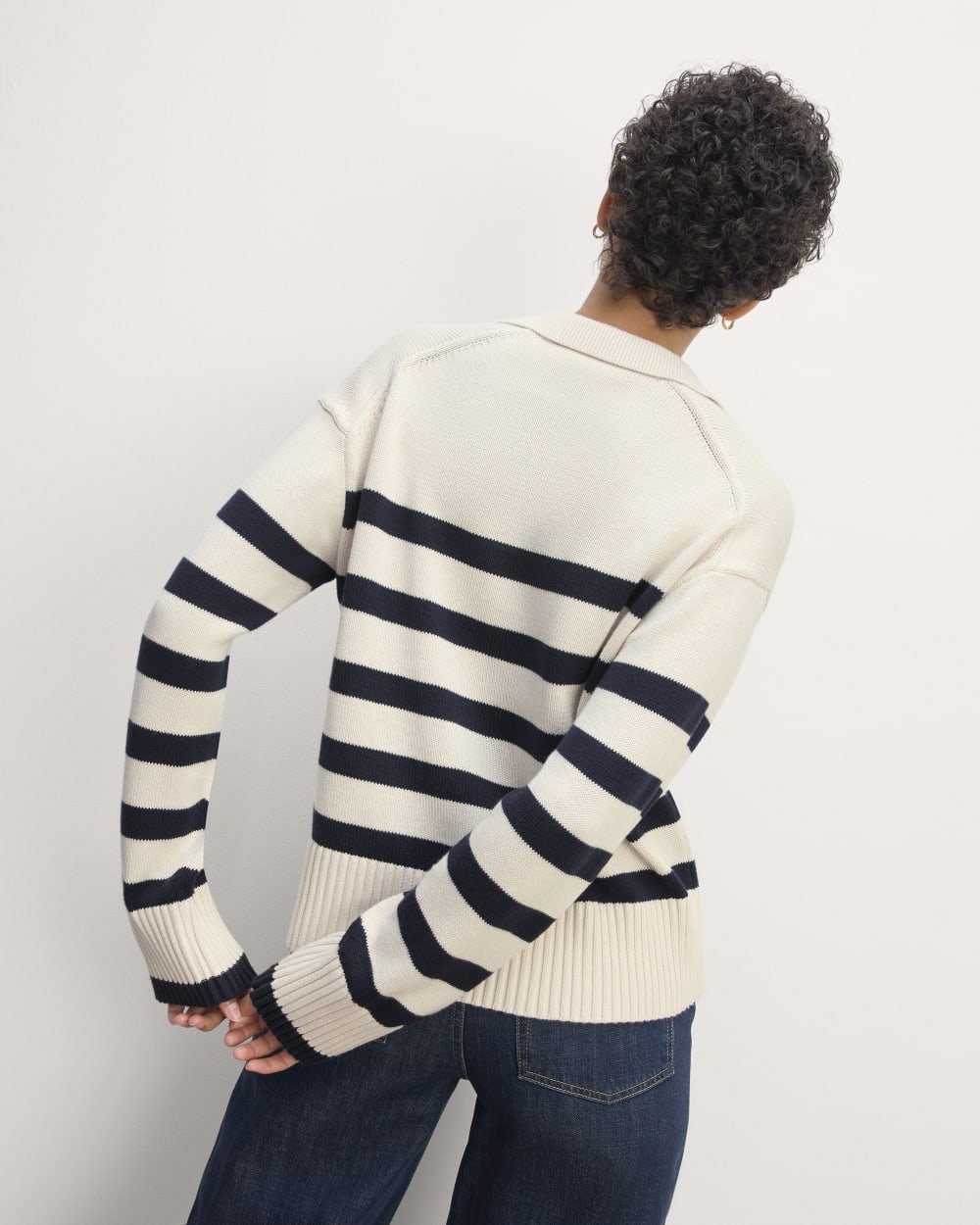 The Boxy Polo in Everyday Cotton in Canvas / Navy — detail view