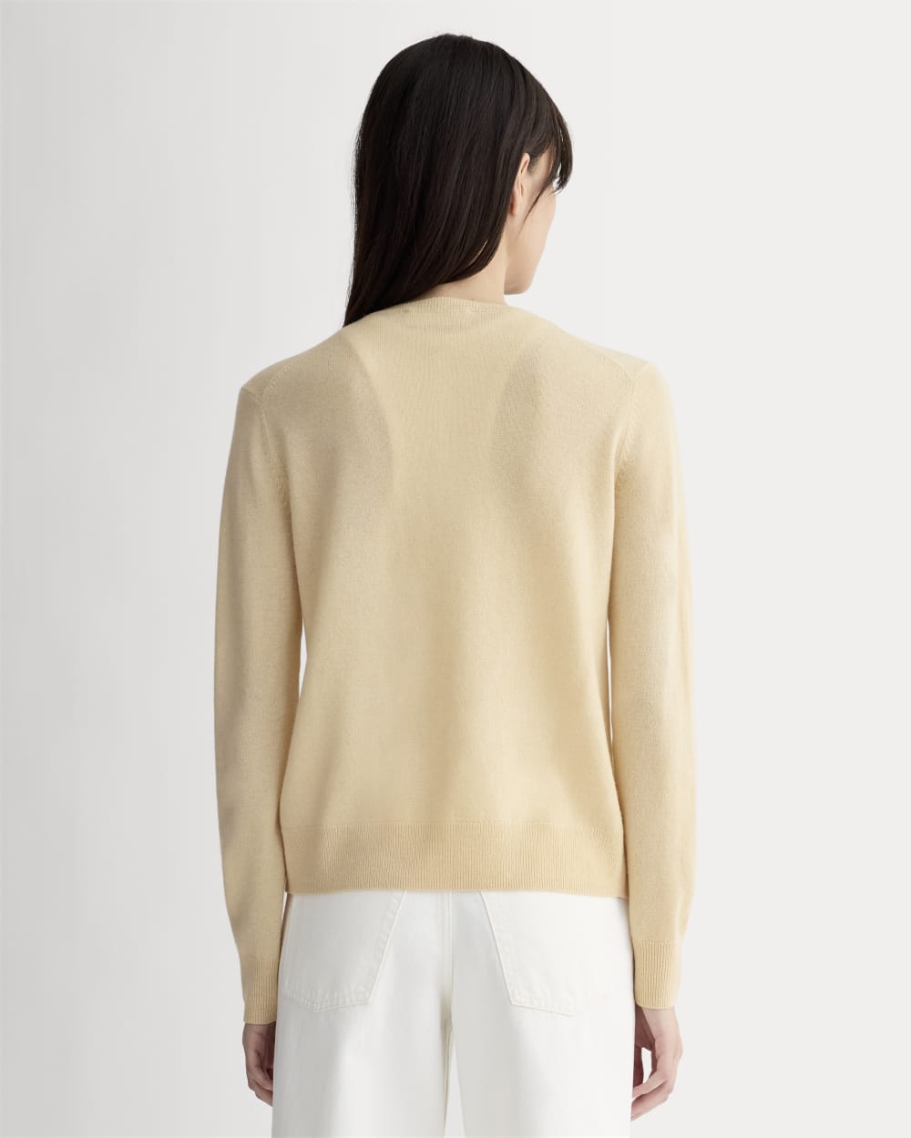 The Classic Cardigan in Cashmere in Creme — detail view