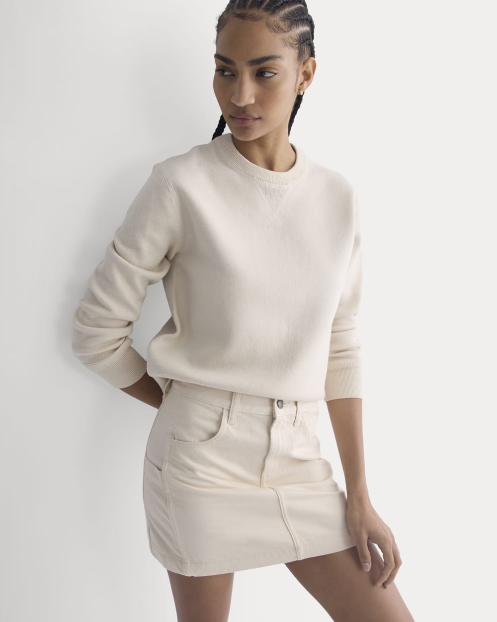 Denim Utility Mini Skirt in Calico Ecru — front view