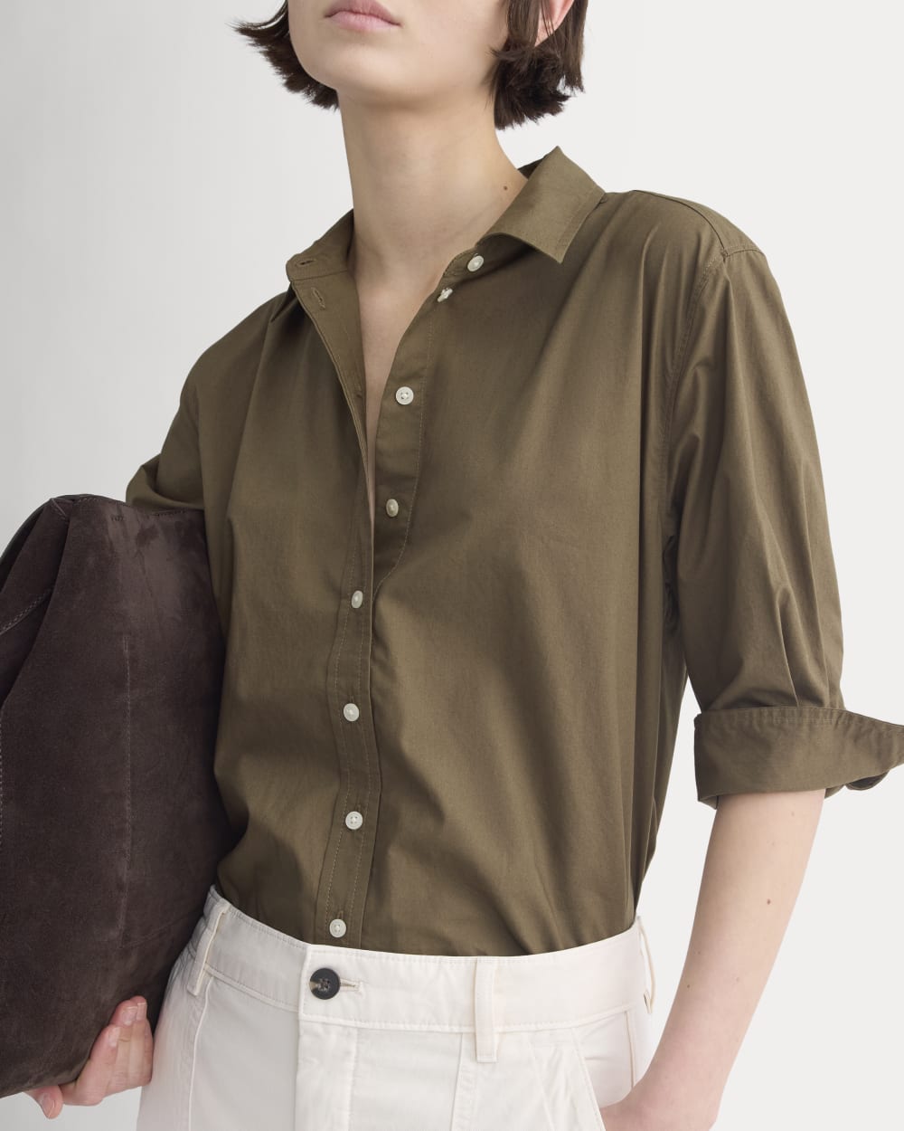 Cuff Detail Shirt in Lightweight Cotton in Beech — detail view